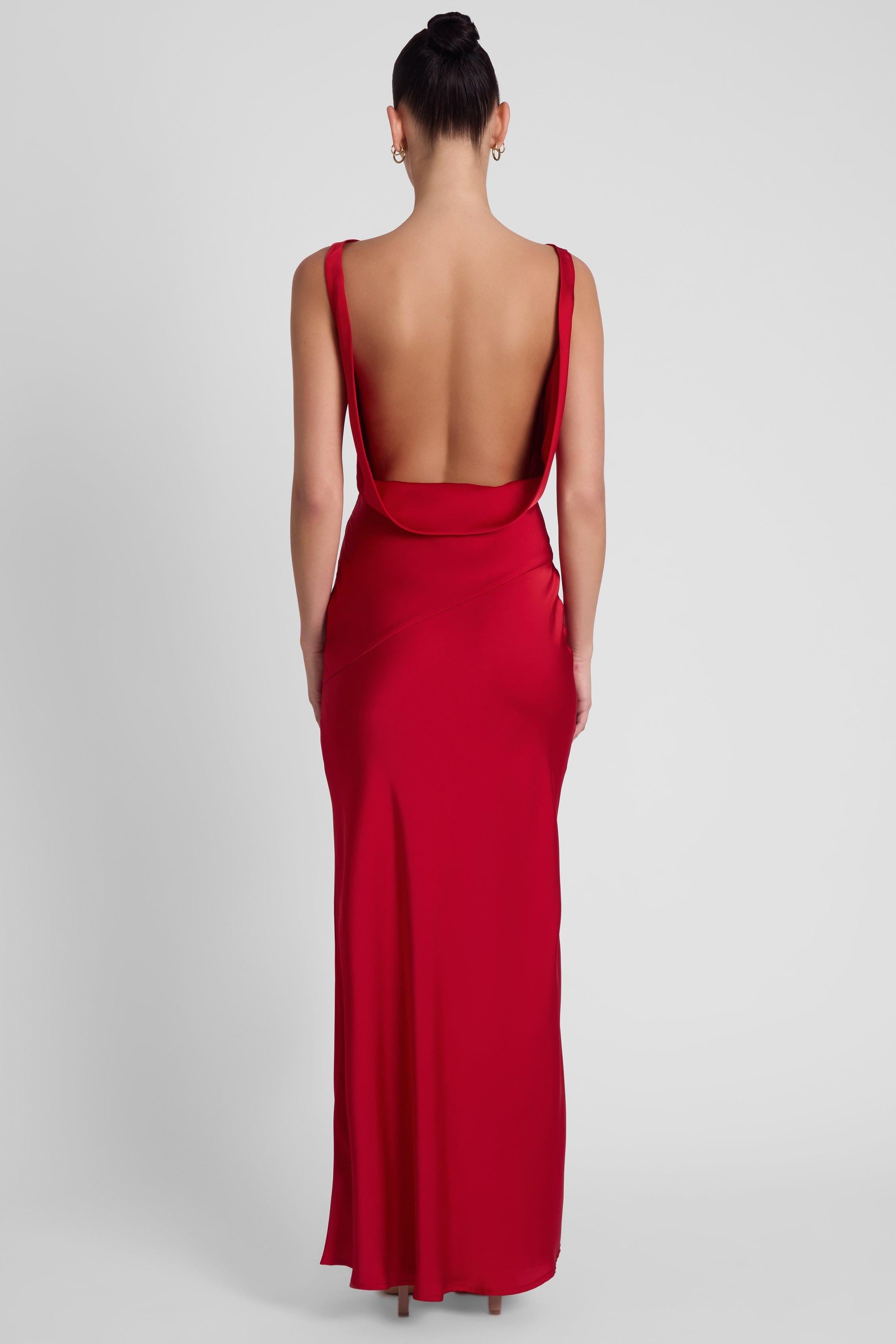 Crimson Satin Dove Drape Gown ICYBOO