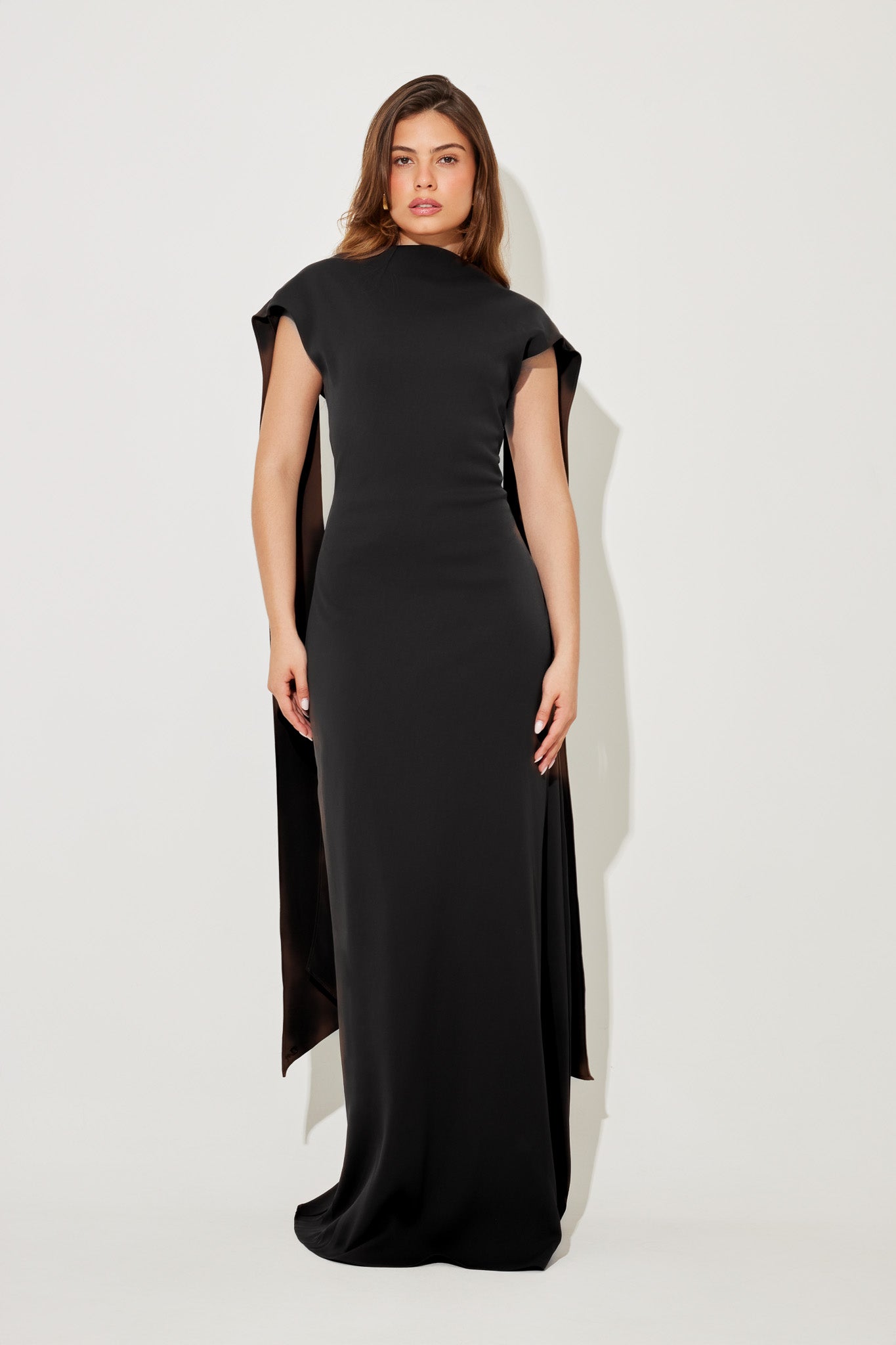 Drape Cowl Neck Open Back Maxi Party Dress - Black - ICYBOO