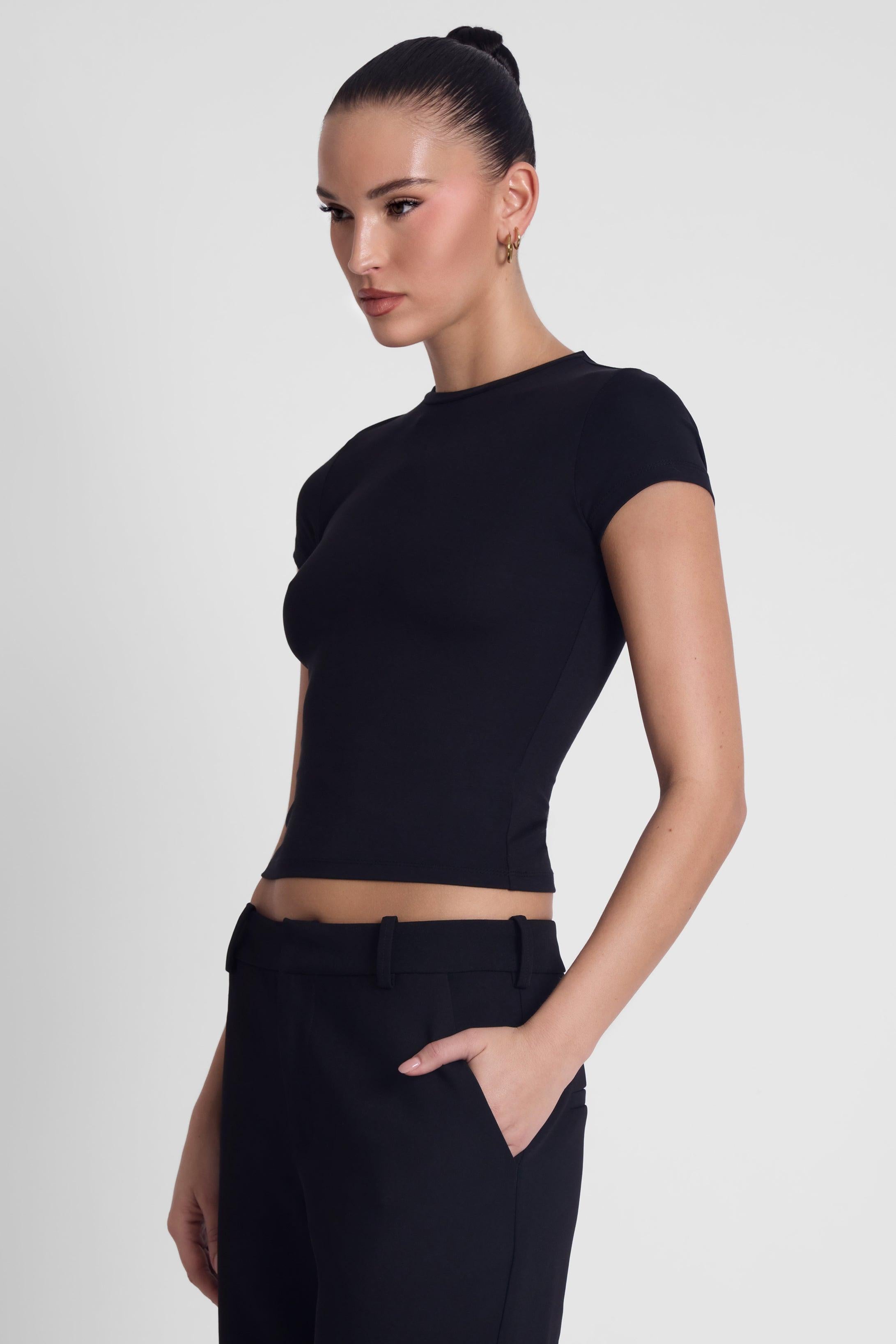 Casual Black Short Sleeve Jersey Top ICYBOO