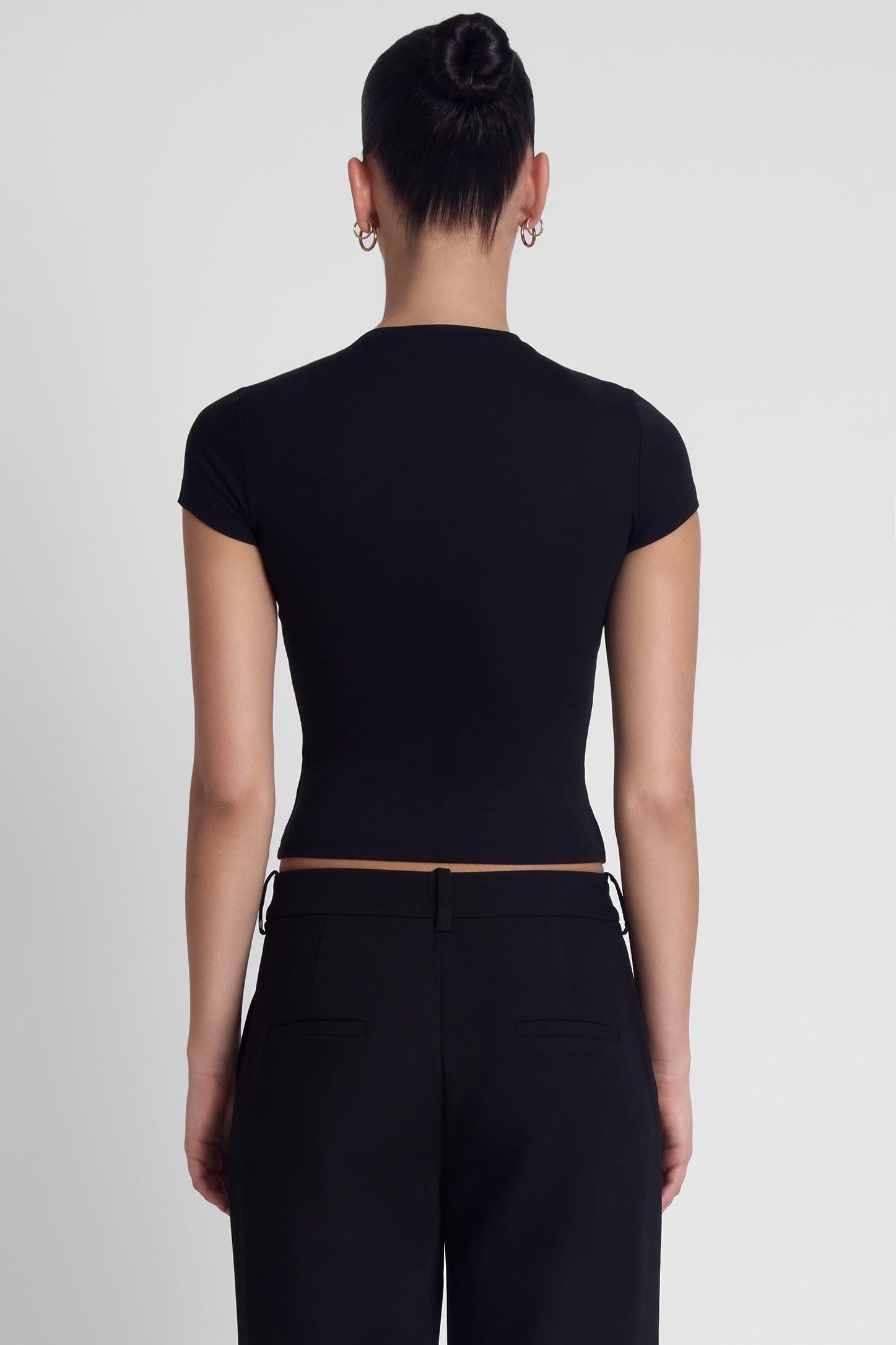 Casual Black Short Sleeve Jersey Top ICYBOO