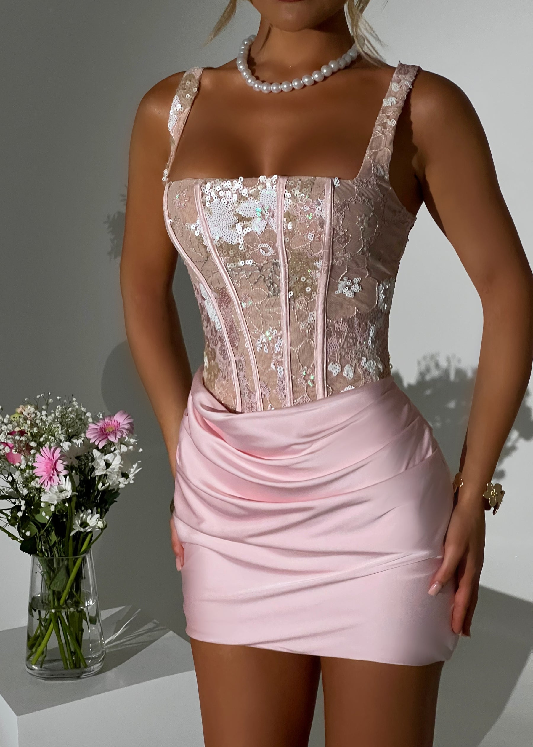 Enchanted Charm Floral Corset Mini Dress - Pink ICYBOO