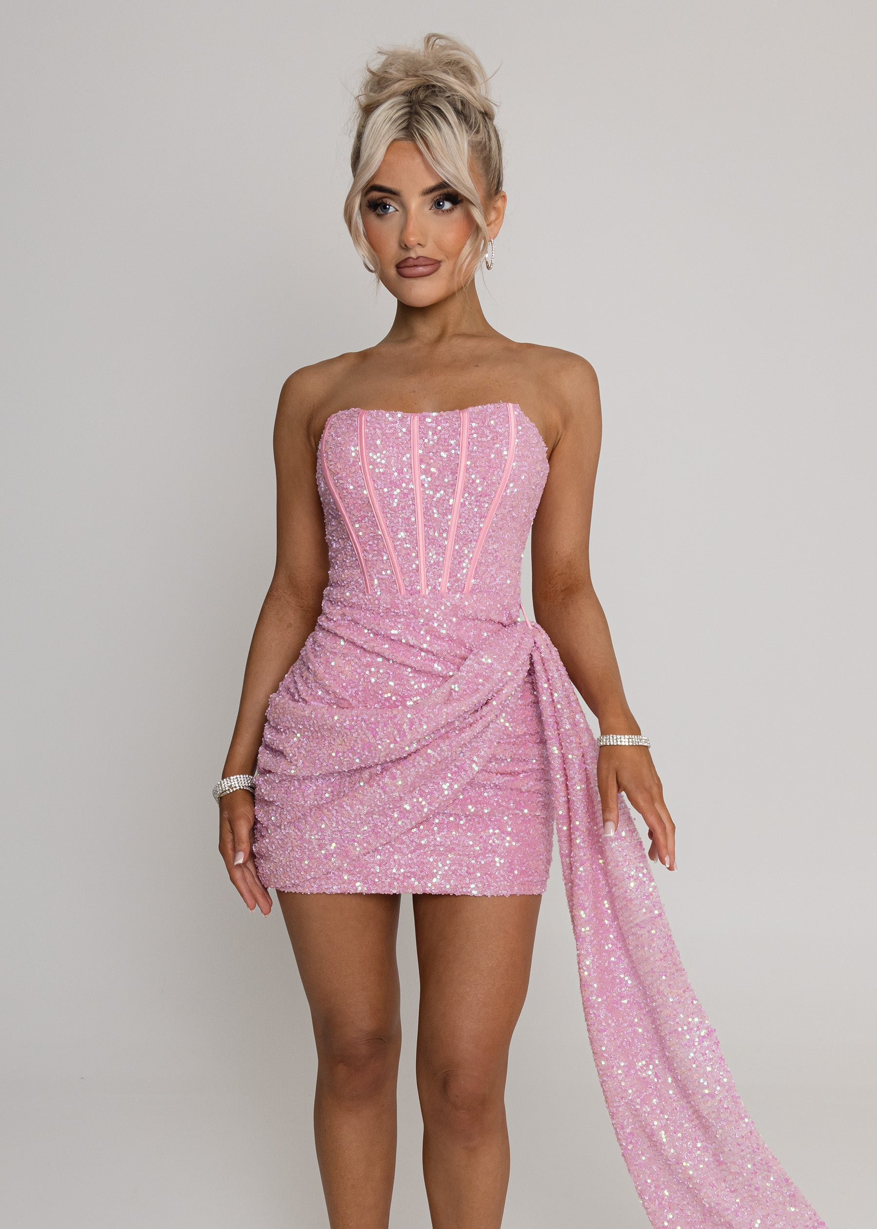 Endless Serenade Sequin Drape Mini Dress - Pink ICYBOO