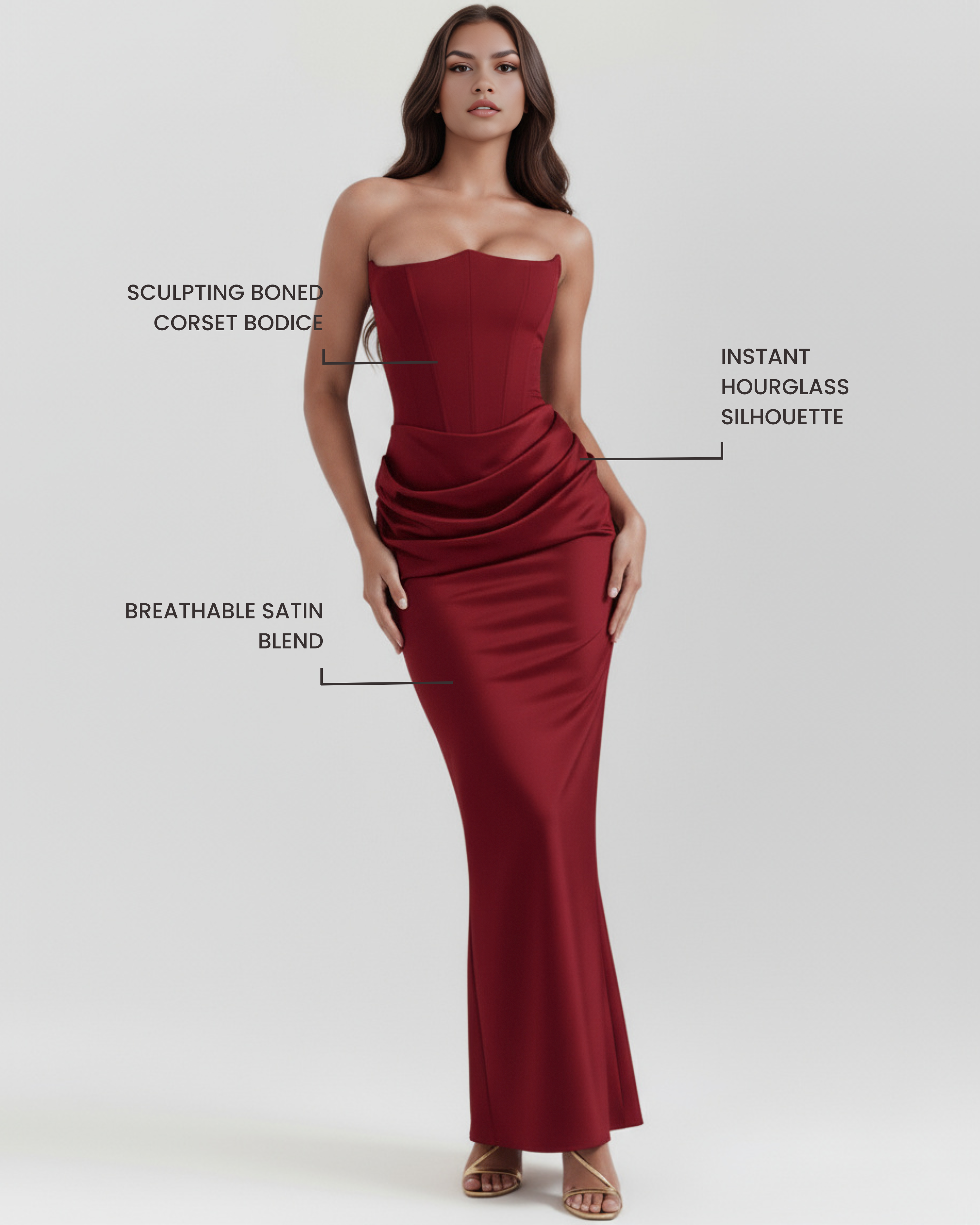 Corset Dress | Almond Muse Style, Stretch Crepe Boned Bodice, Glamorous Events ICYBOO