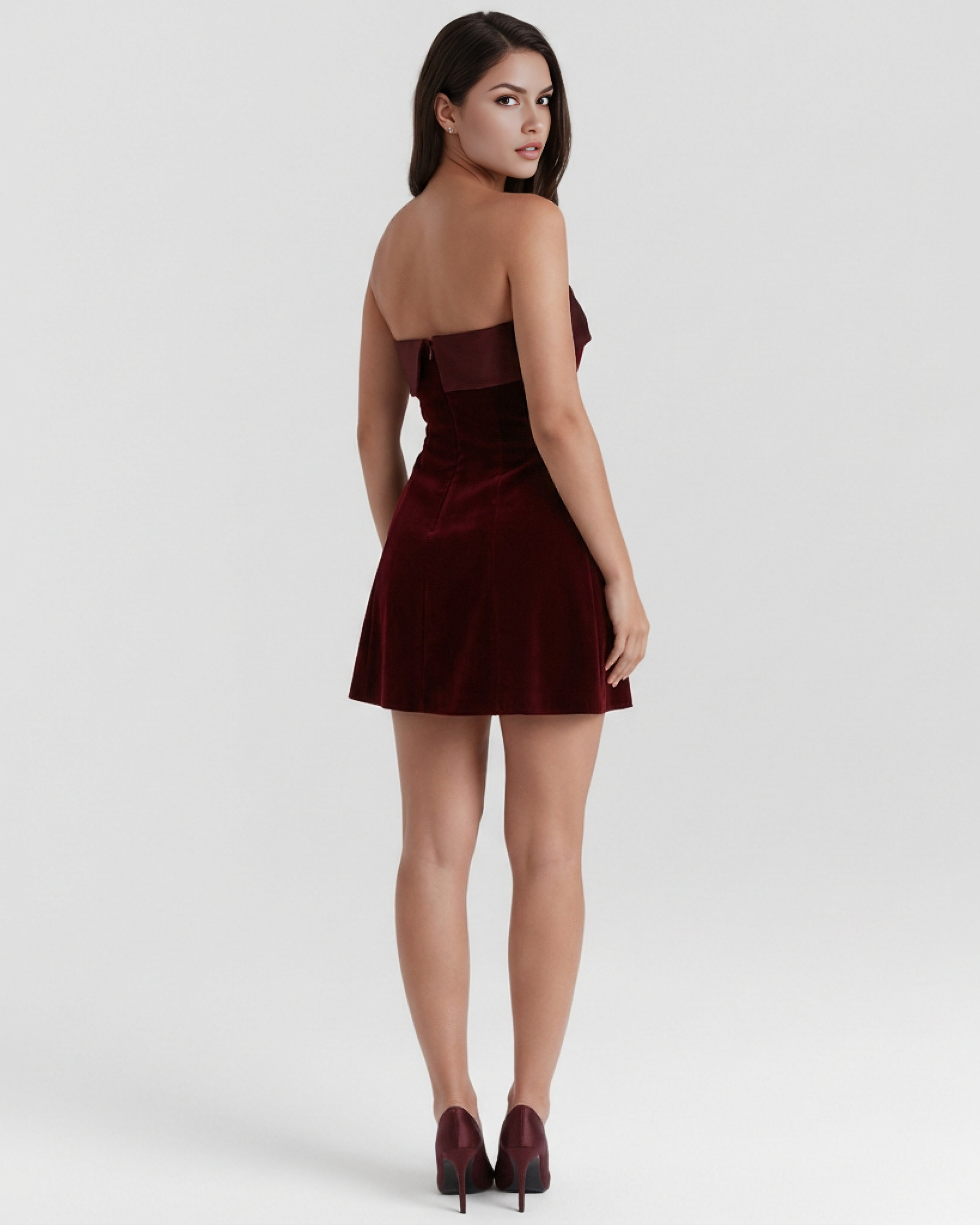 Velvet-Feel Mini Dress | Strapless Bandeau, Satin Detail, Evening Wear ICYBOO