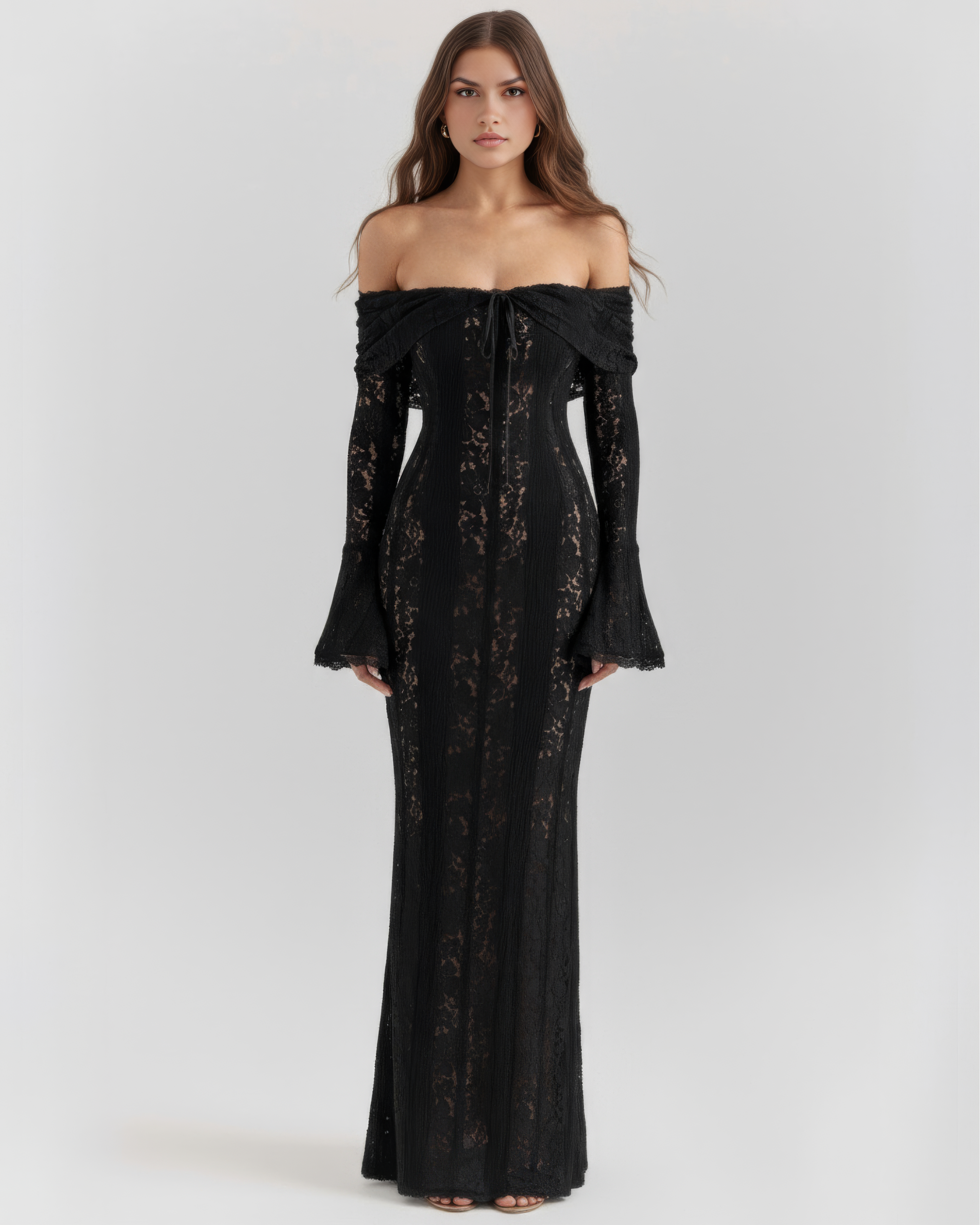 Maxi Dress | Black Lace, Off-Shoulder, Evening Wear ICYBOO