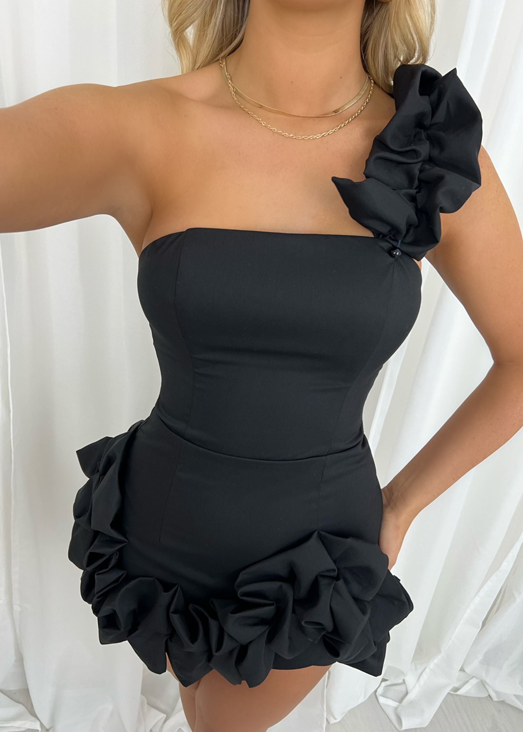 Be The One Ruffle Mini Dress - Black ICYBOO