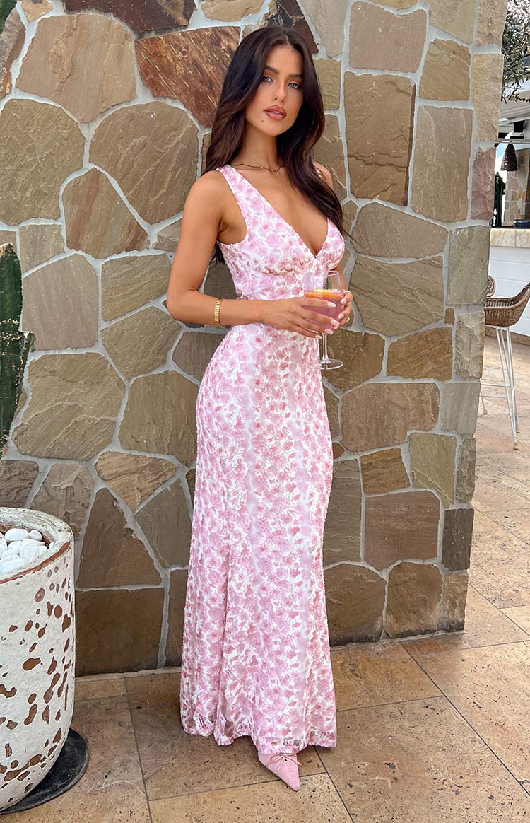 Farida Lace Backless Maxi Wedding Guest Dress - Pink - ICYBOO