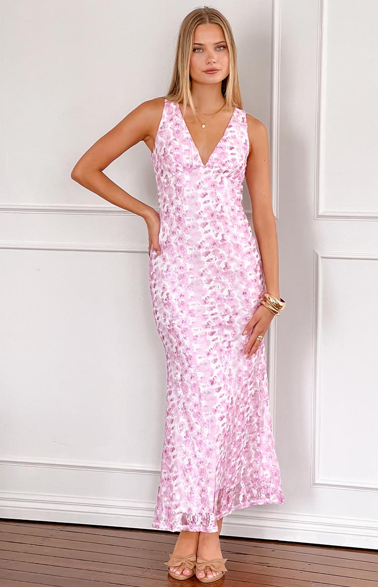 Farida Lace Backless Maxi Wedding Guest Dress - Pink - ICYBOO