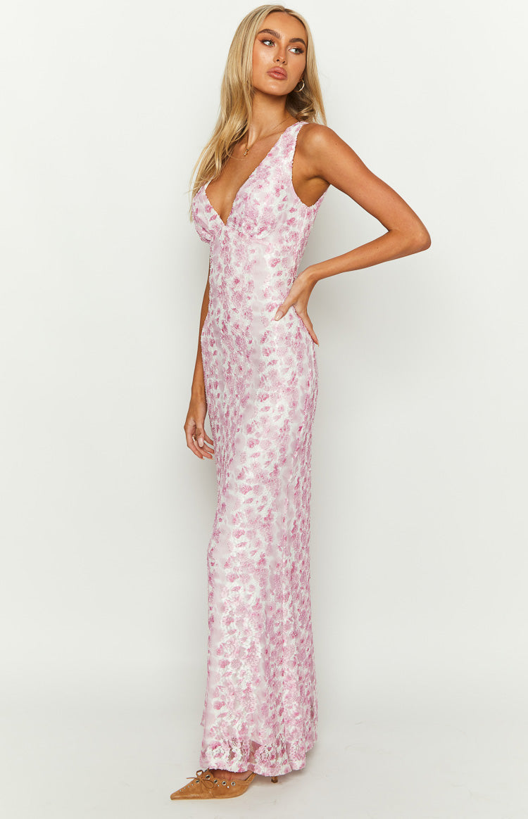 Farida Lace Backless Maxi Wedding Guest Dress - Pink - ICYBOO