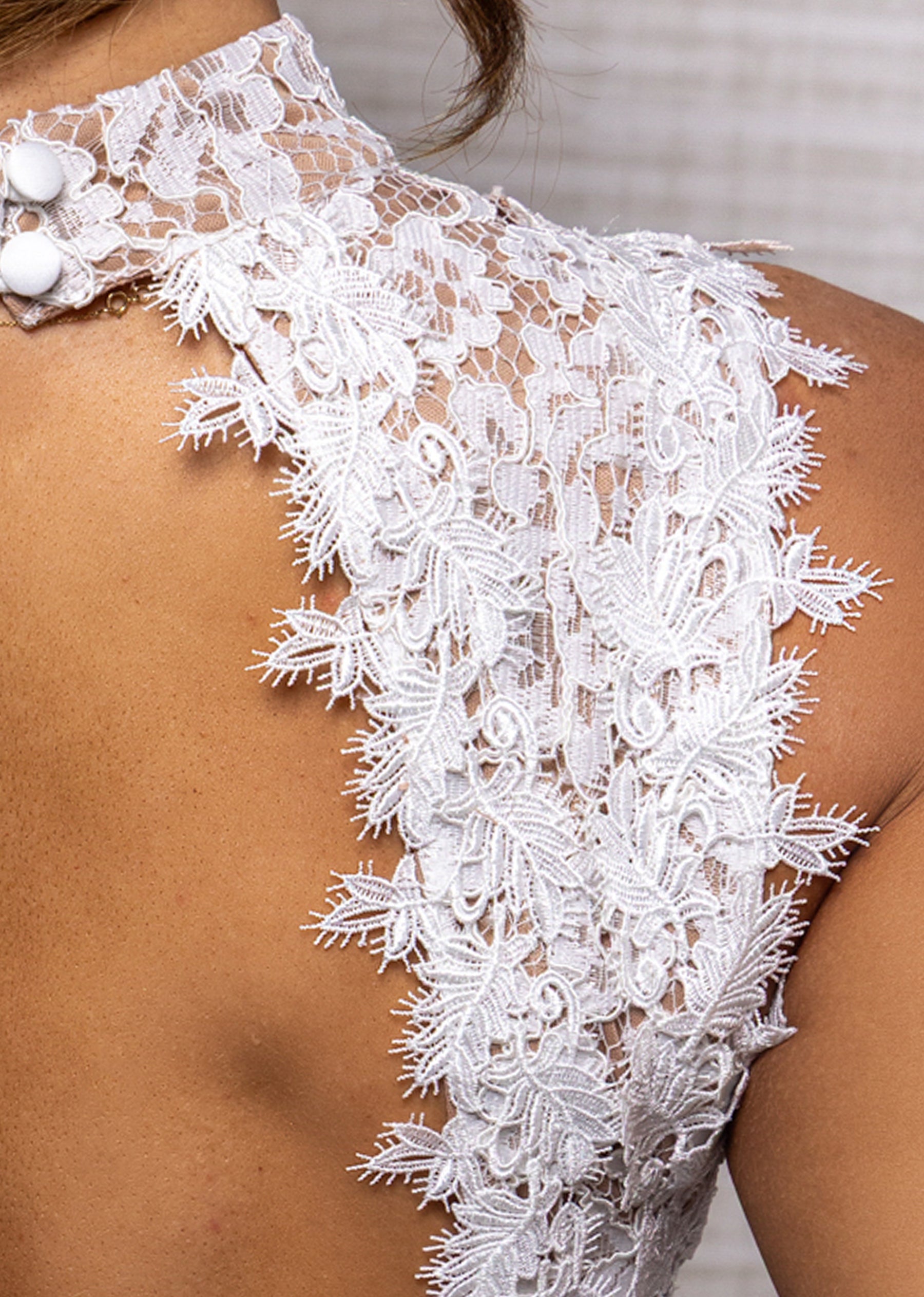 Impeccably Chic White Lace Backless Playsuit