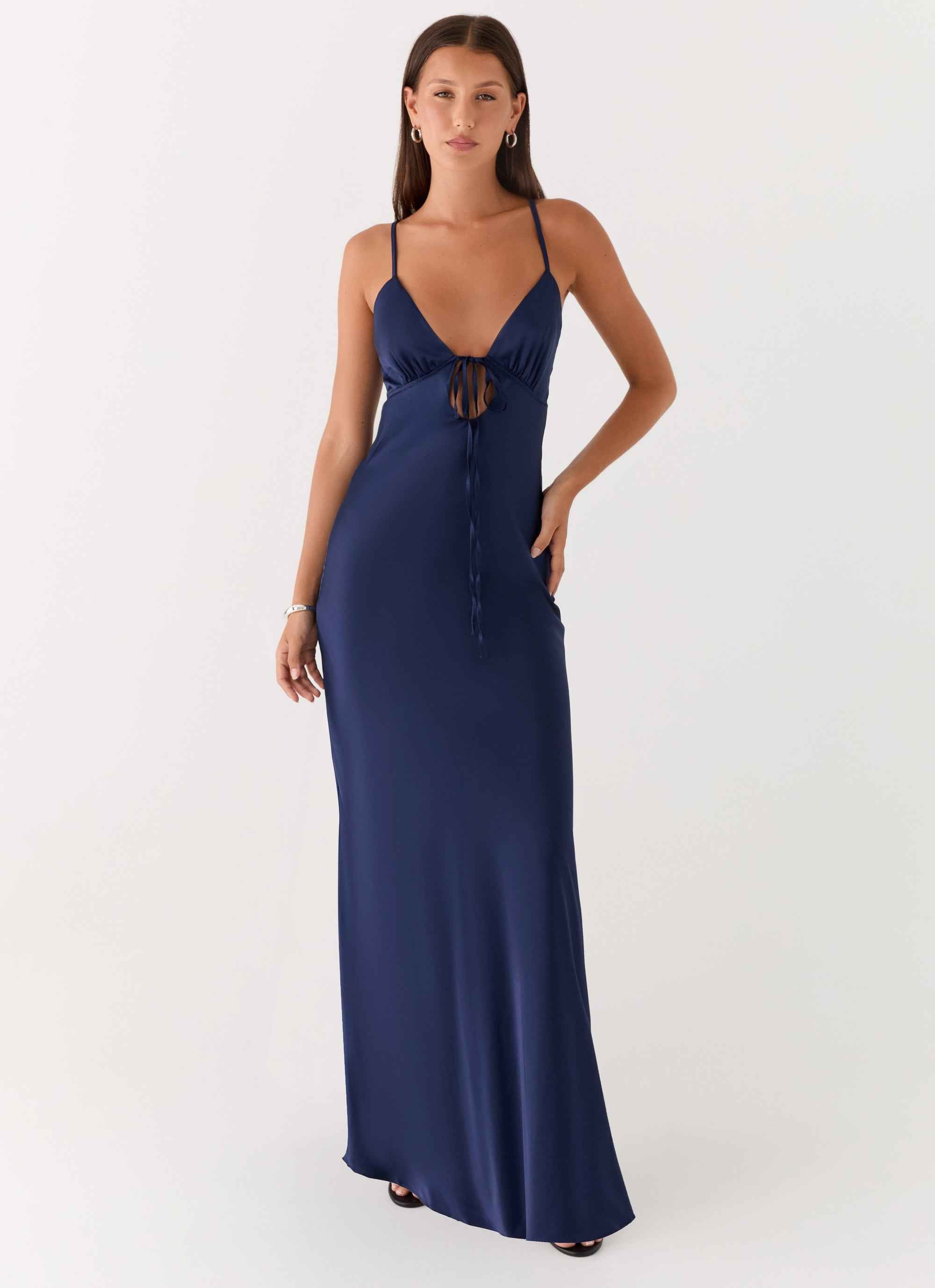 Flora Maxi Dress - Navy Satin