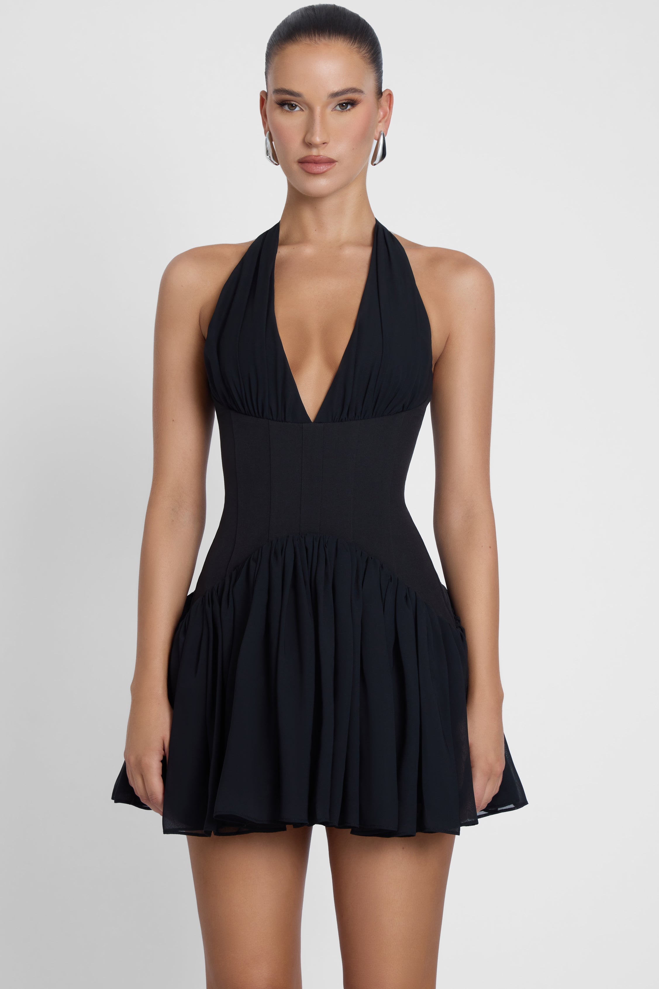 Black Harper Mini Dress with Corset Design ICYBOO