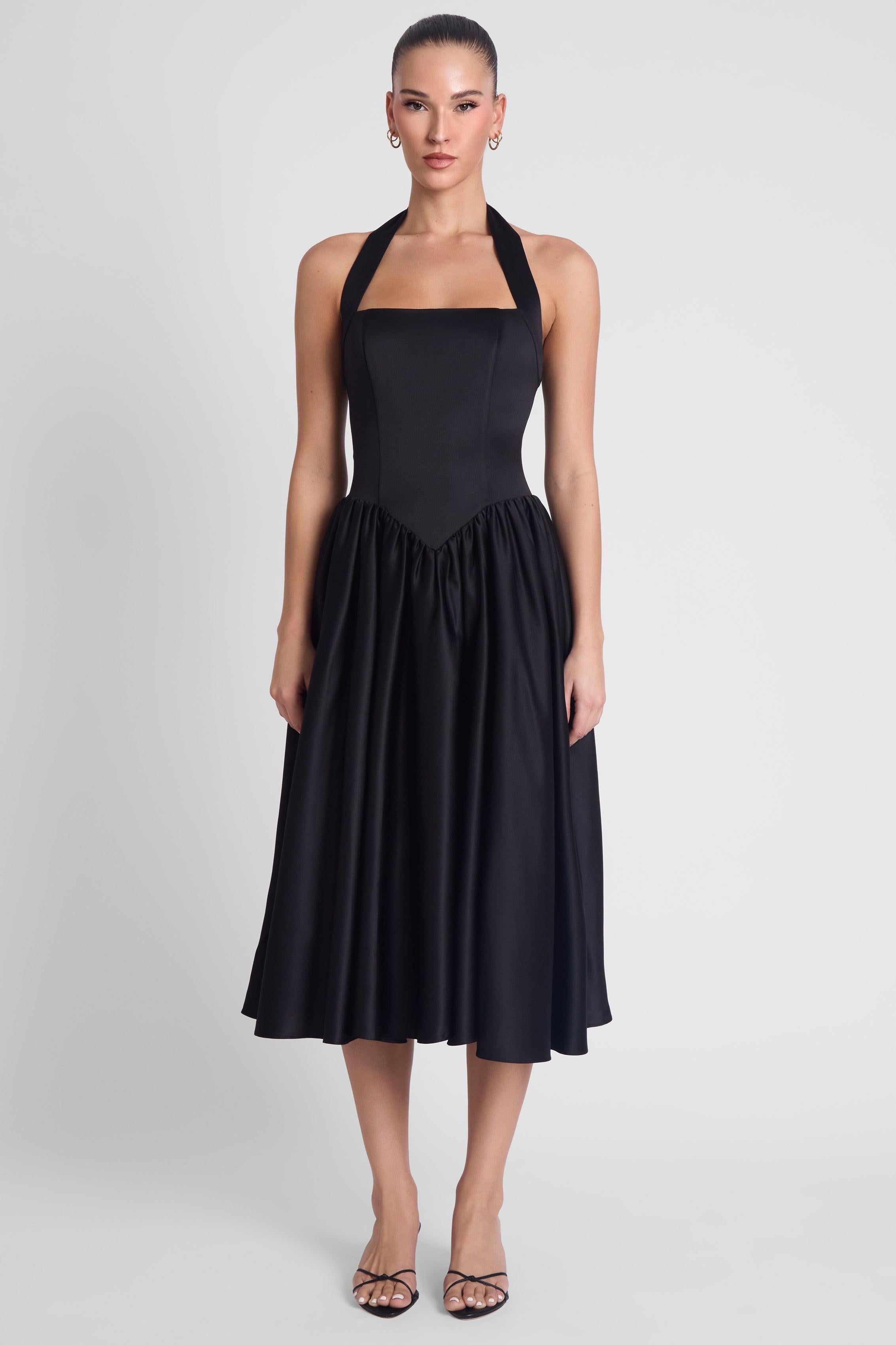 Black Hart Halter Corset Midi Dress ICYBOO