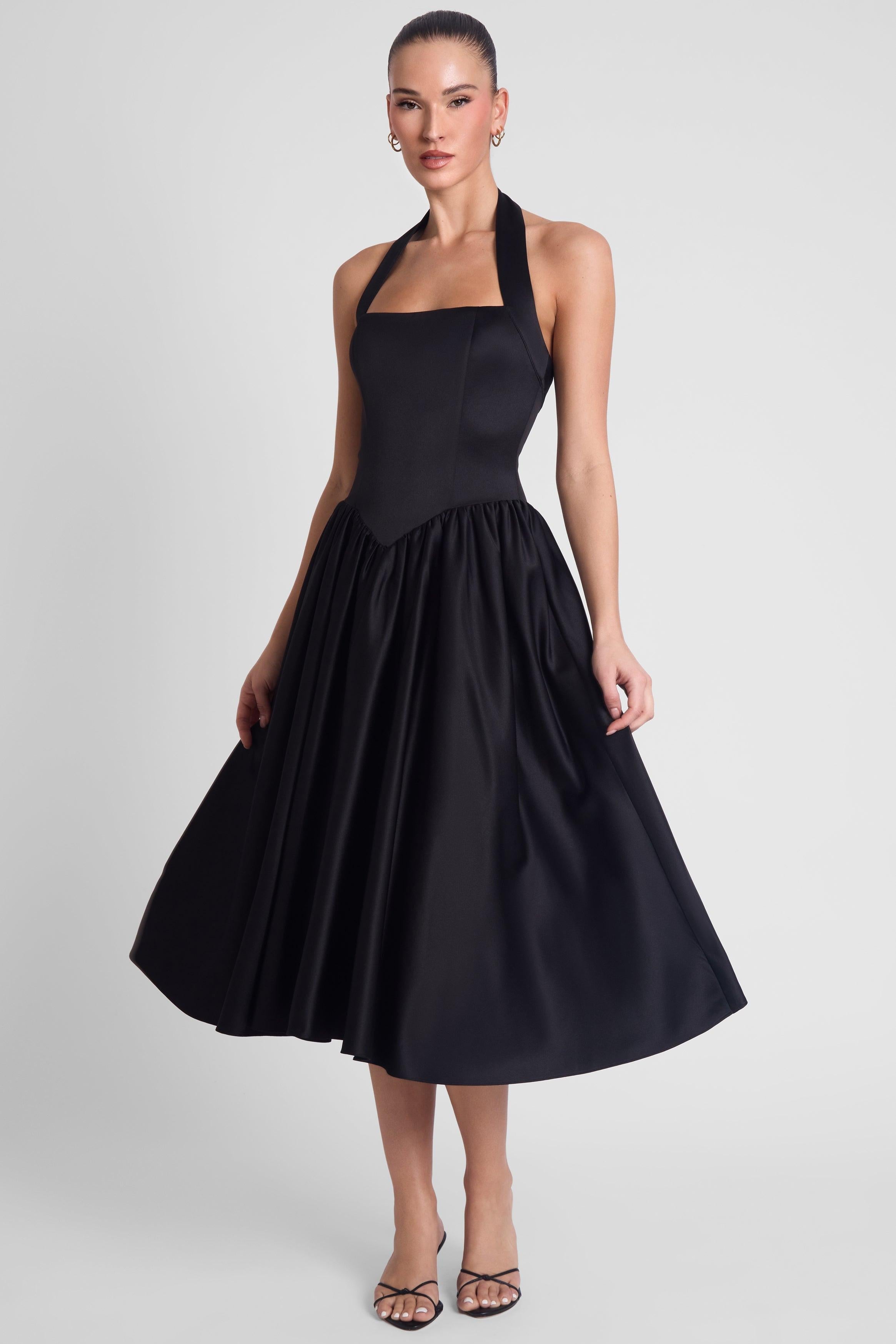 Black Hart Halter Corset Midi Dress ICYBOO