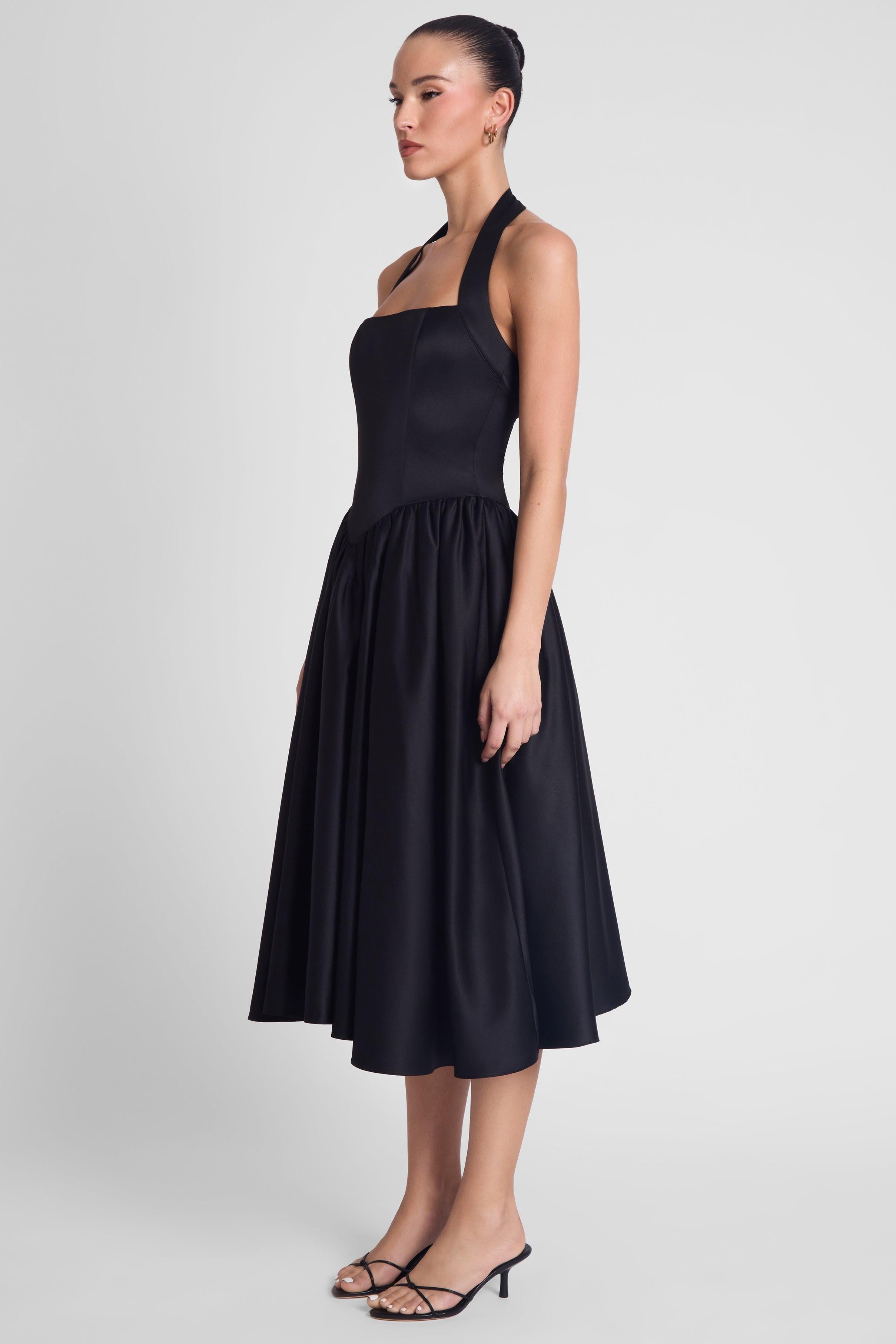 Black Hart Halter Corset Midi Dress ICYBOO