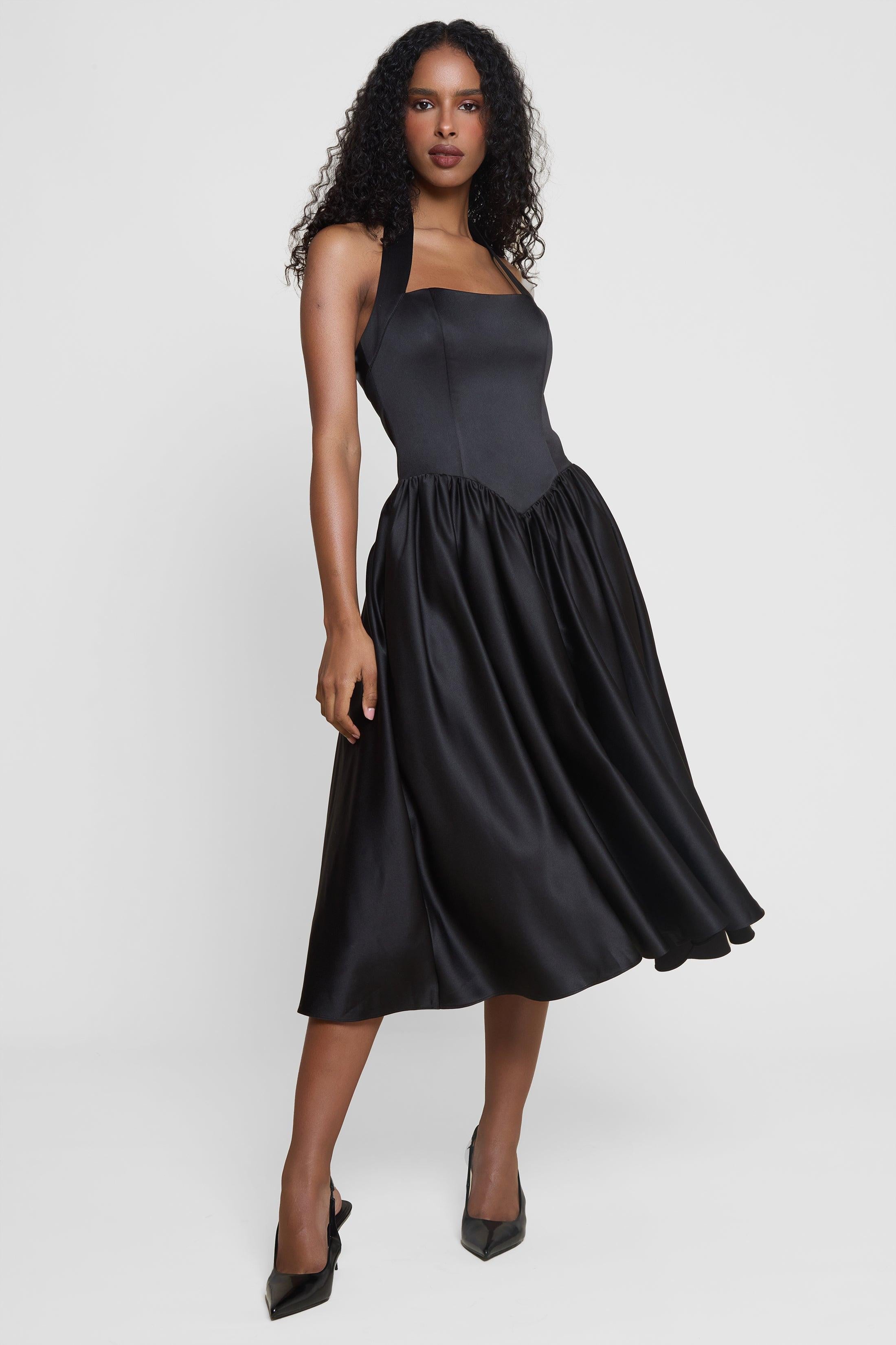 Black Hart Halter Corset Midi Dress ICYBOO