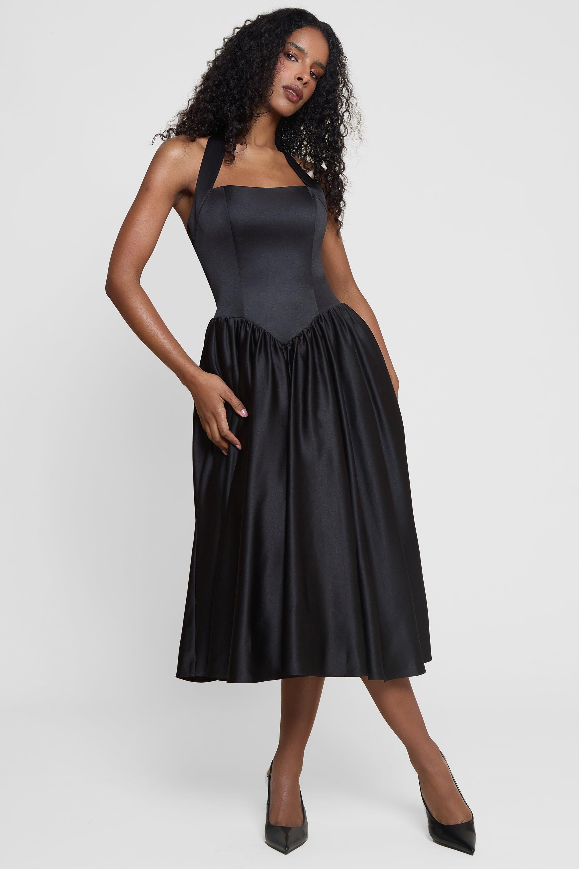 Black Hart Halter Corset Midi Dress ICYBOO