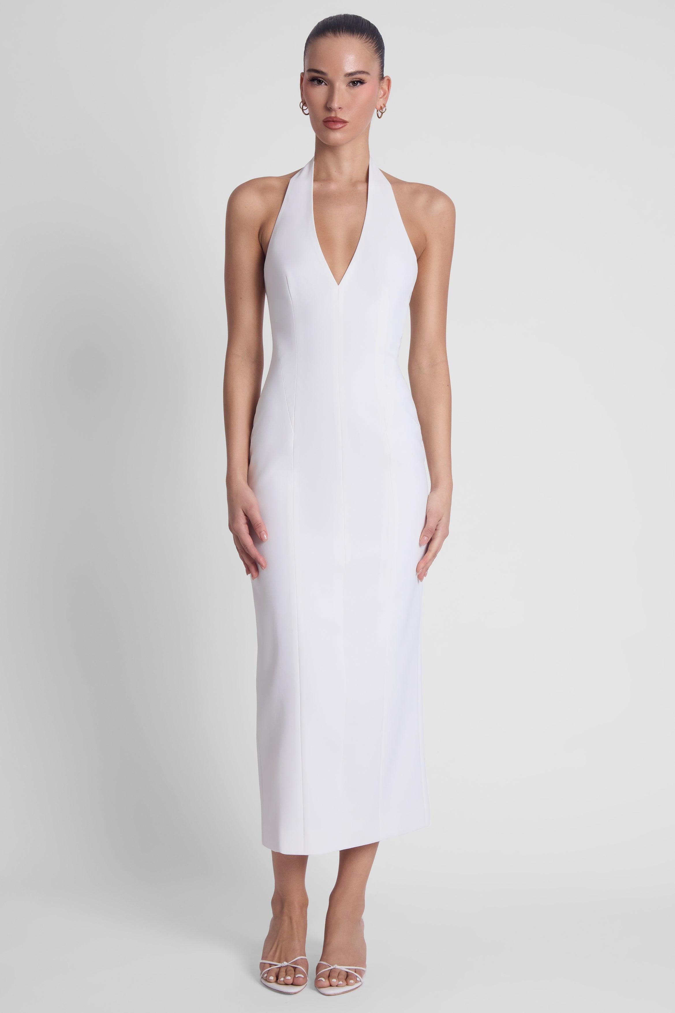 Heiress White Halter Midi Dress ICYBOO