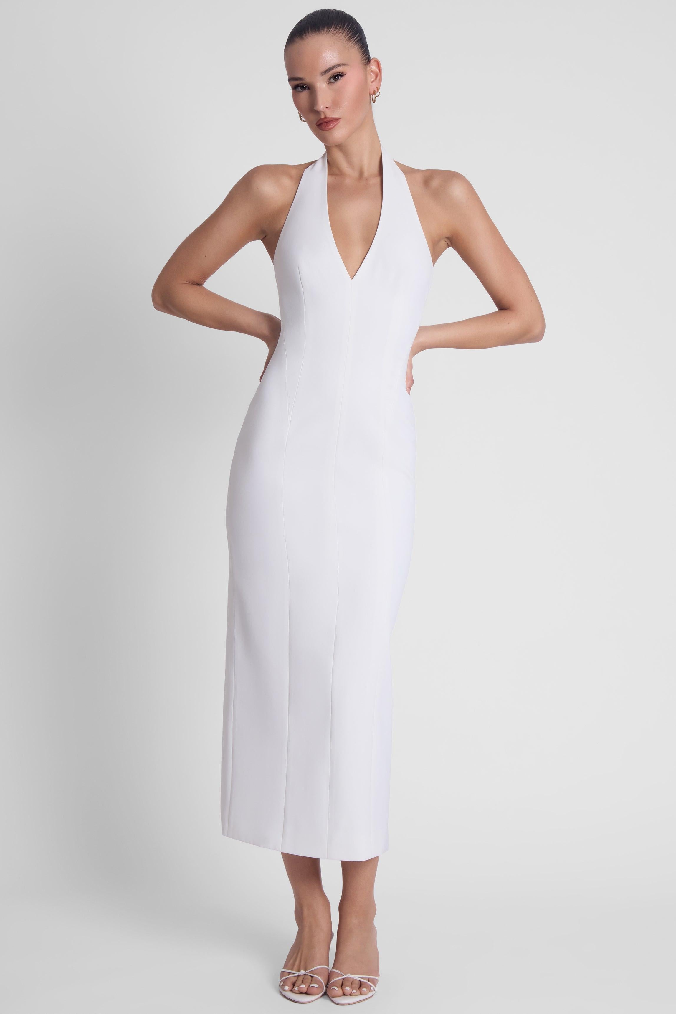 Heiress White Halter Midi Dress ICYBOO