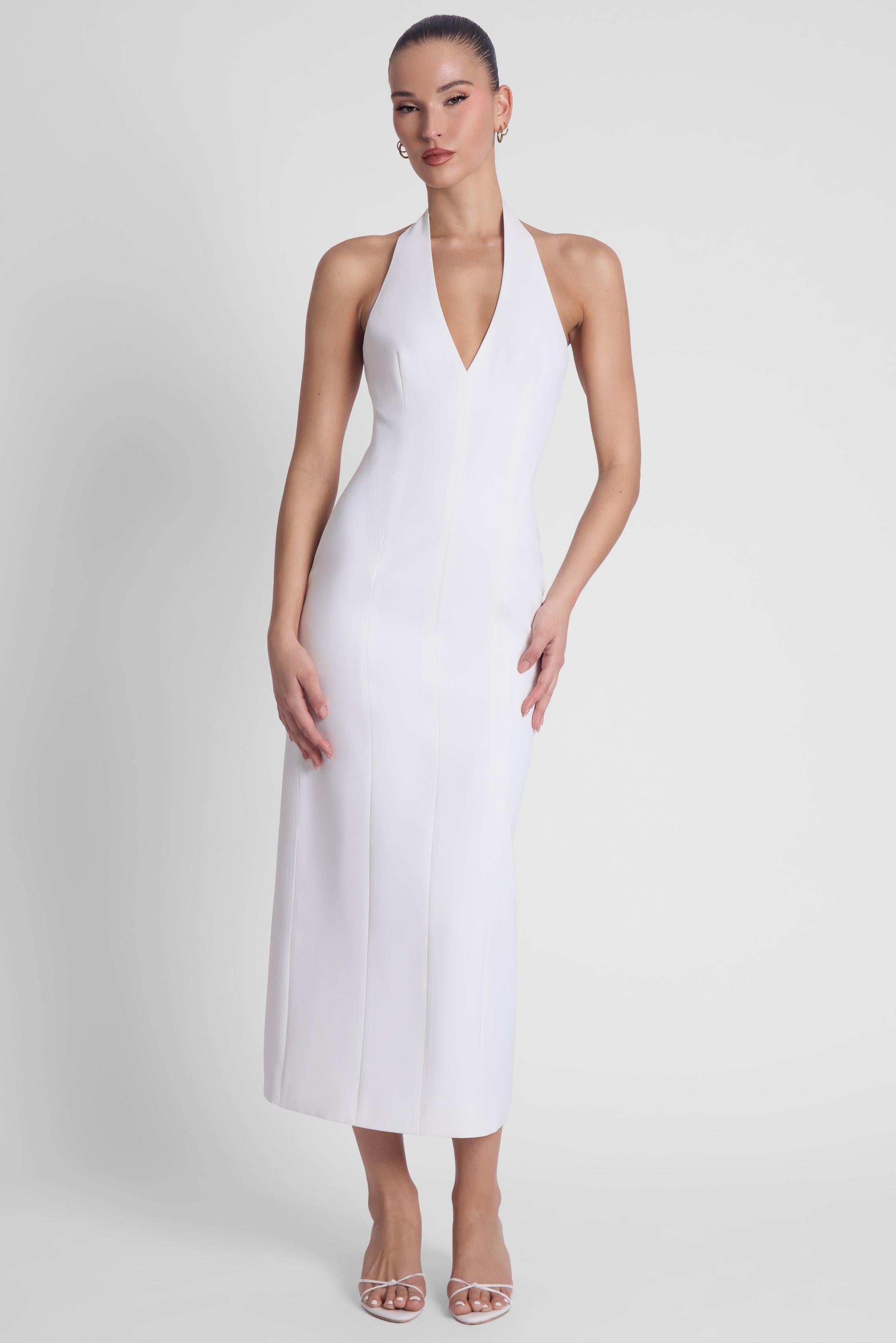 Heiress White Halter Midi Dress ICYBOO
