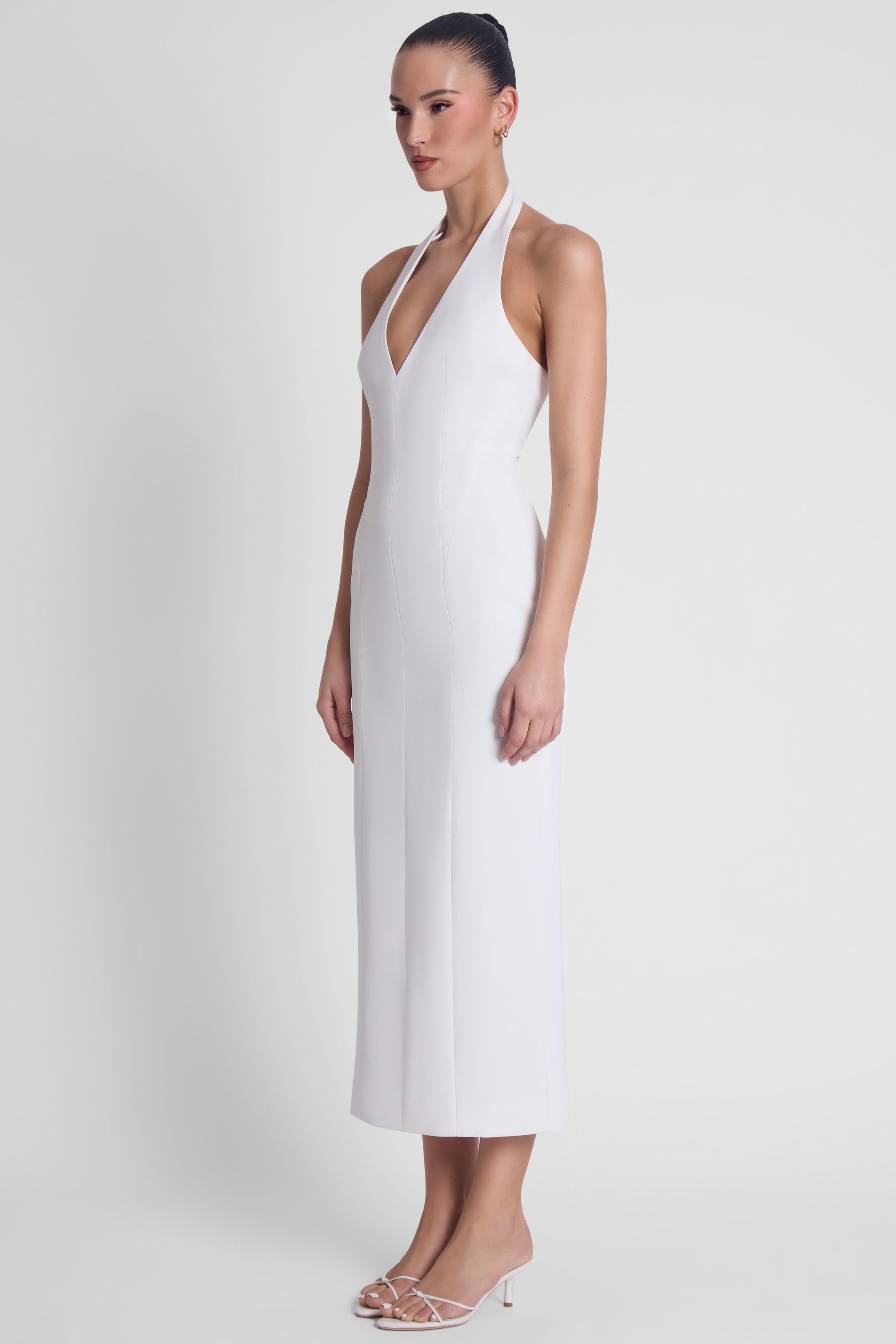 Heiress White Halter Midi Dress ICYBOO