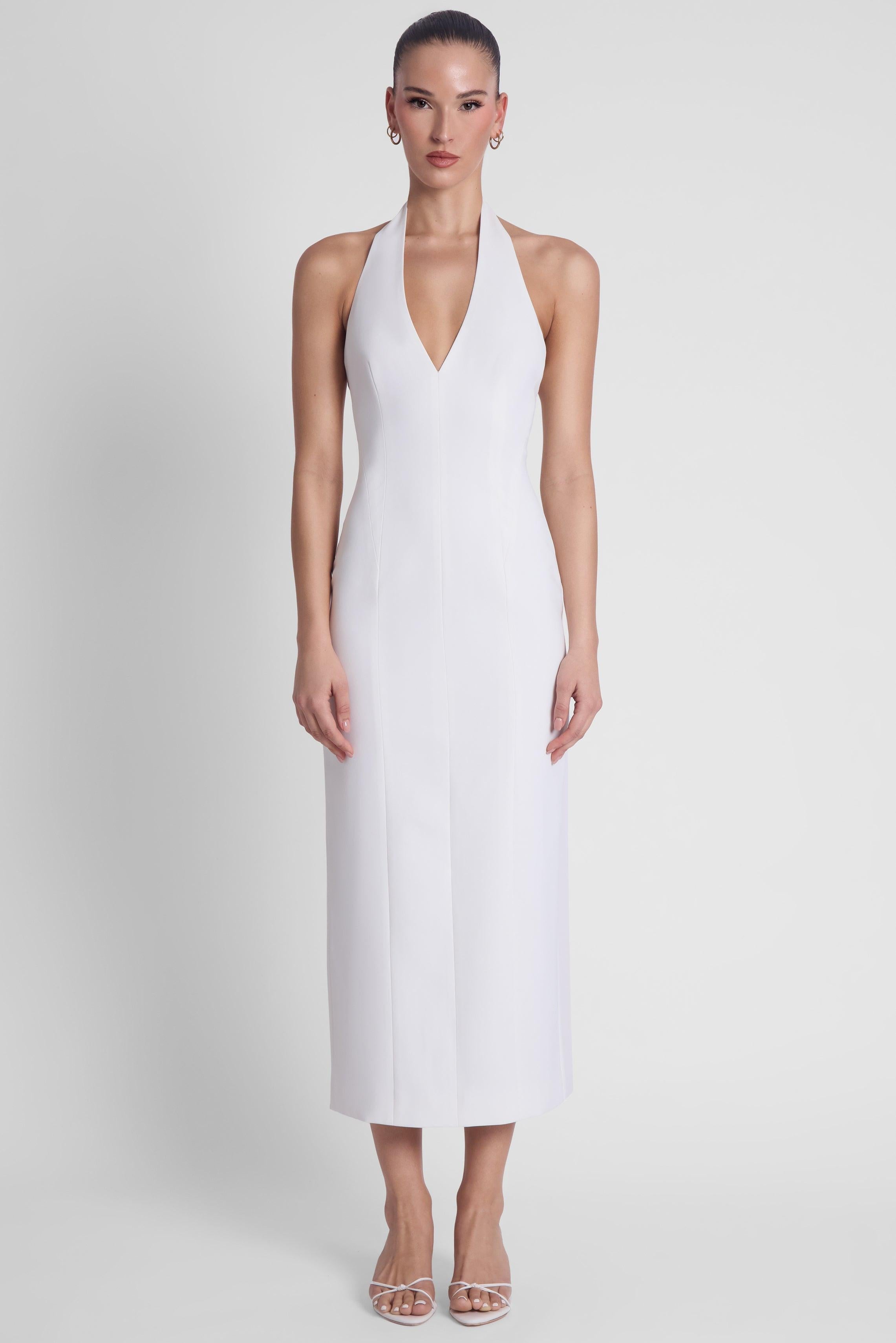 Heiress White Halter Midi Dress ICYBOO