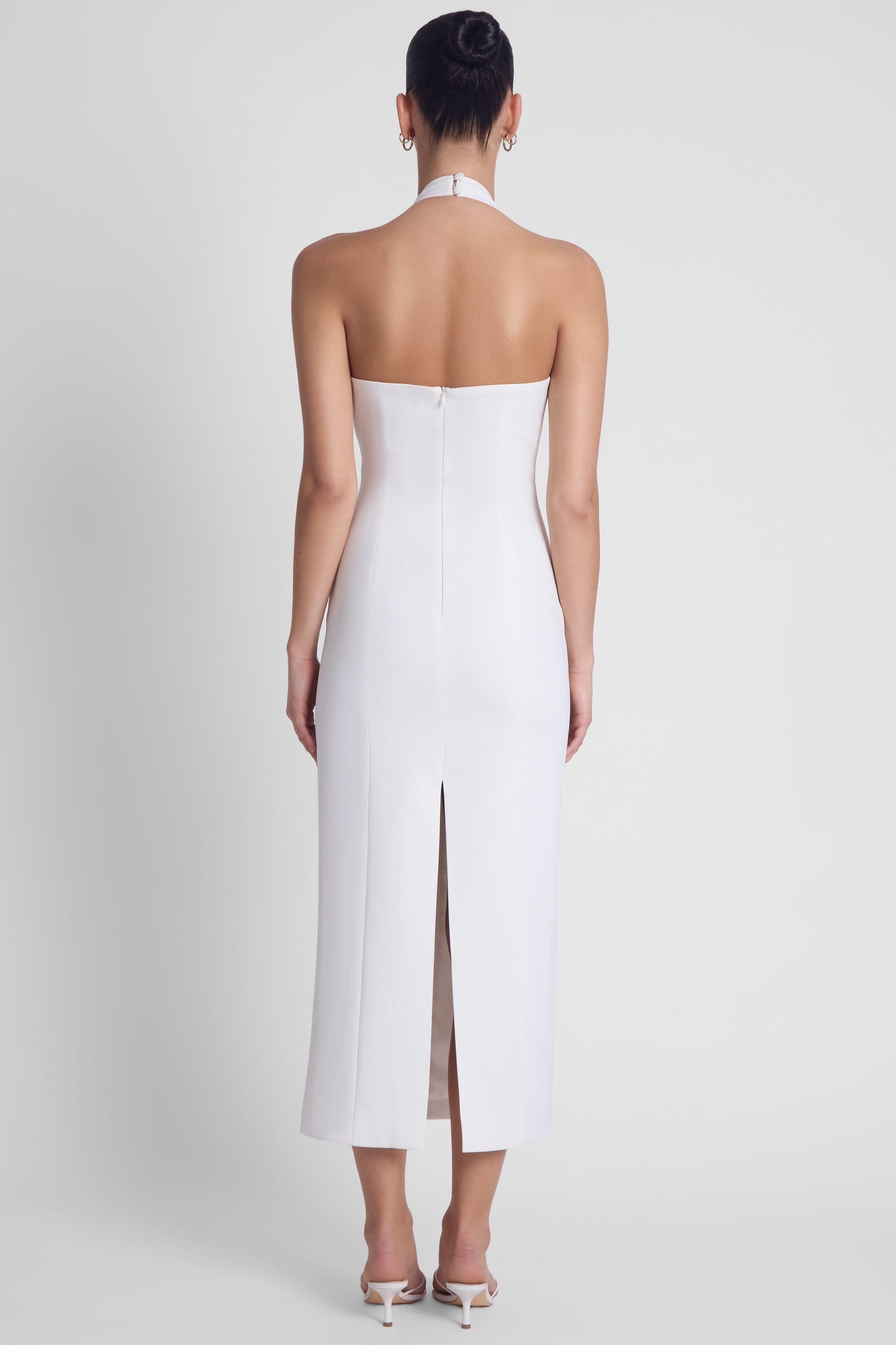 Heiress White Halter Midi Dress ICYBOO