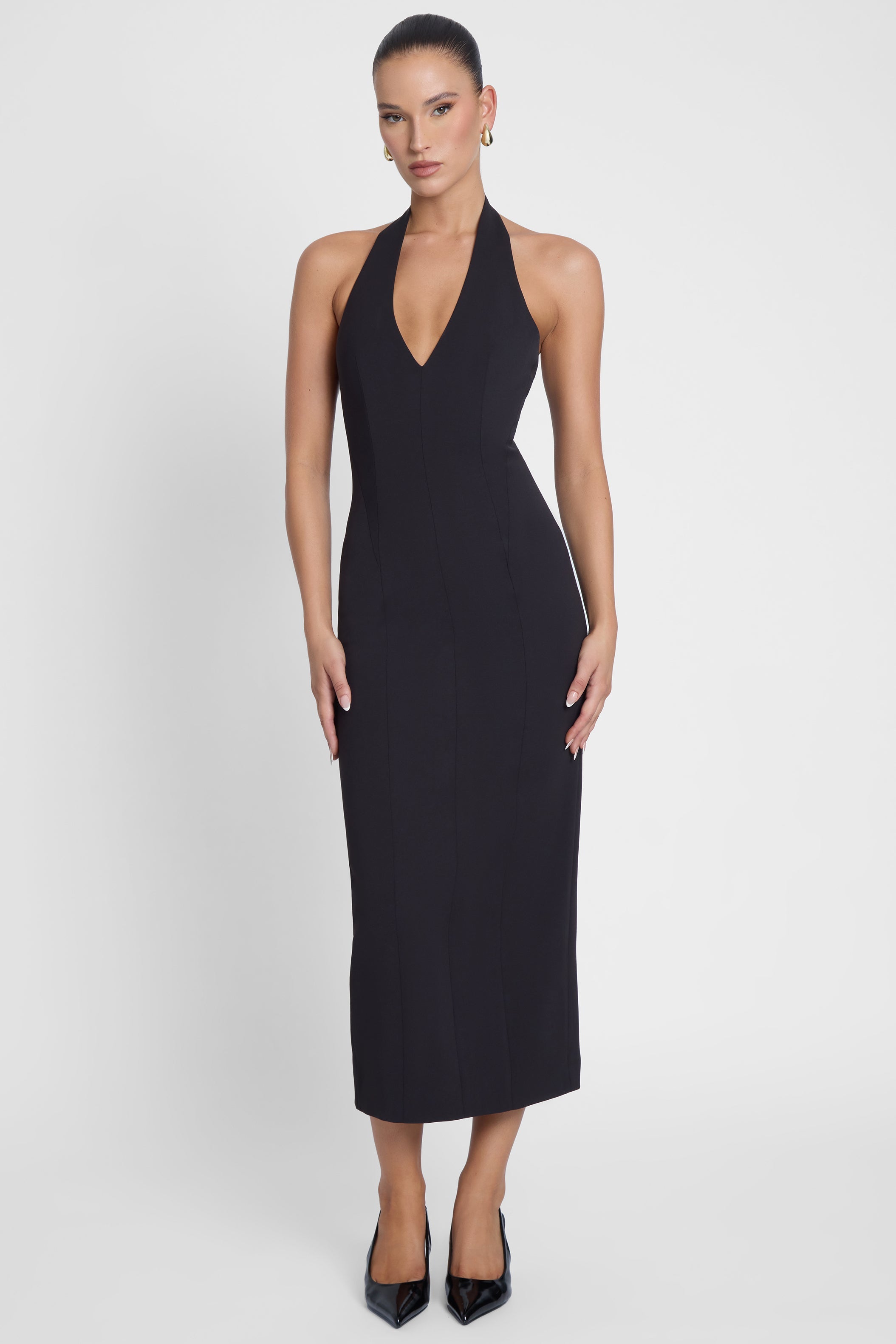 Heiress Black Halter Midi Dress ICYBOO