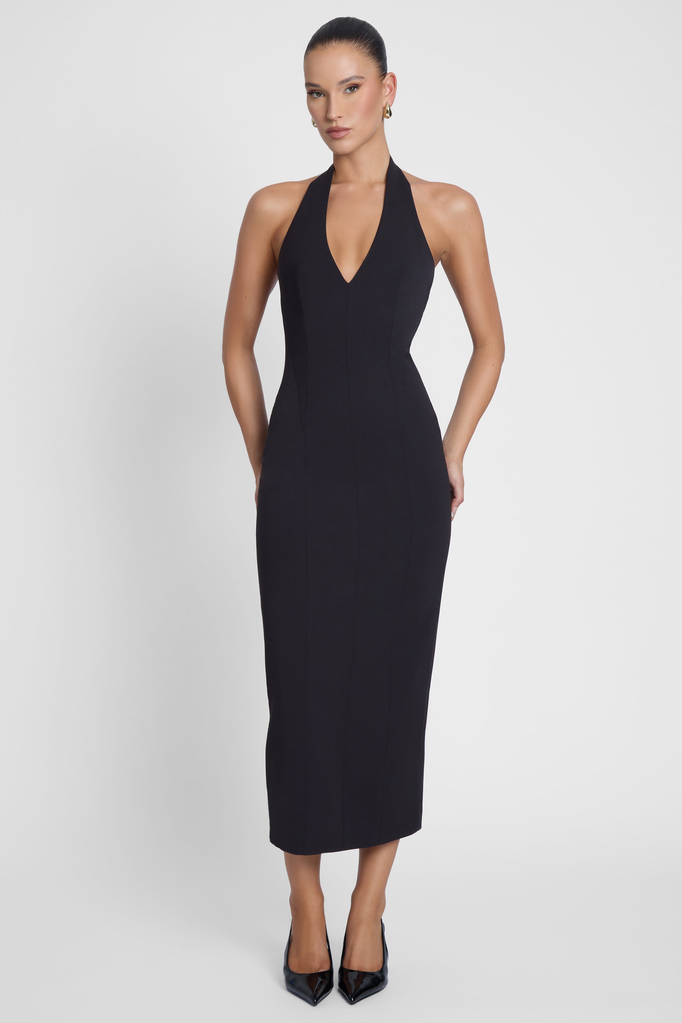 Heiress Black Halter Midi Dress ICYBOO