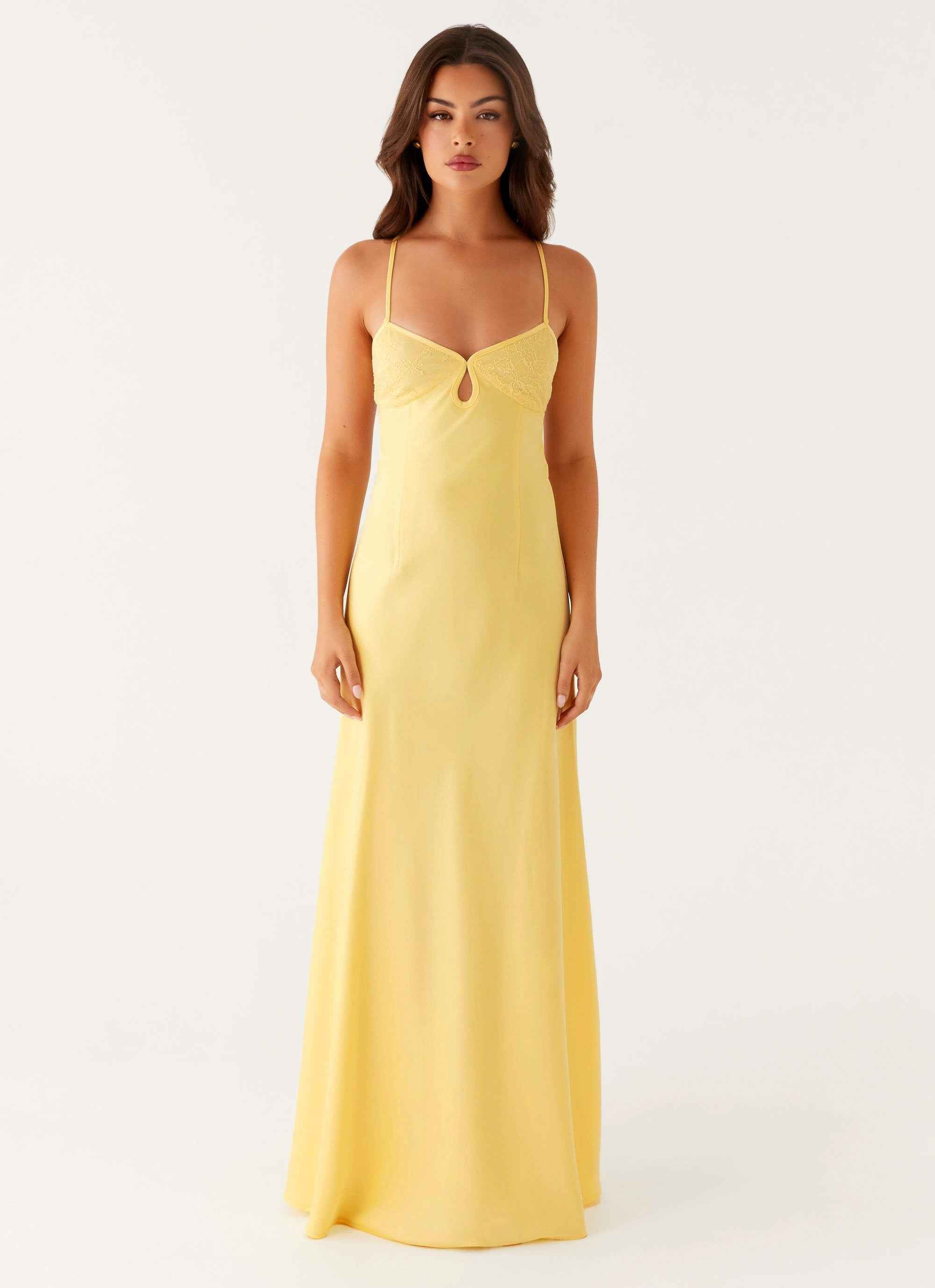 Joanie Maxi Dress - Yellow Lace Satin