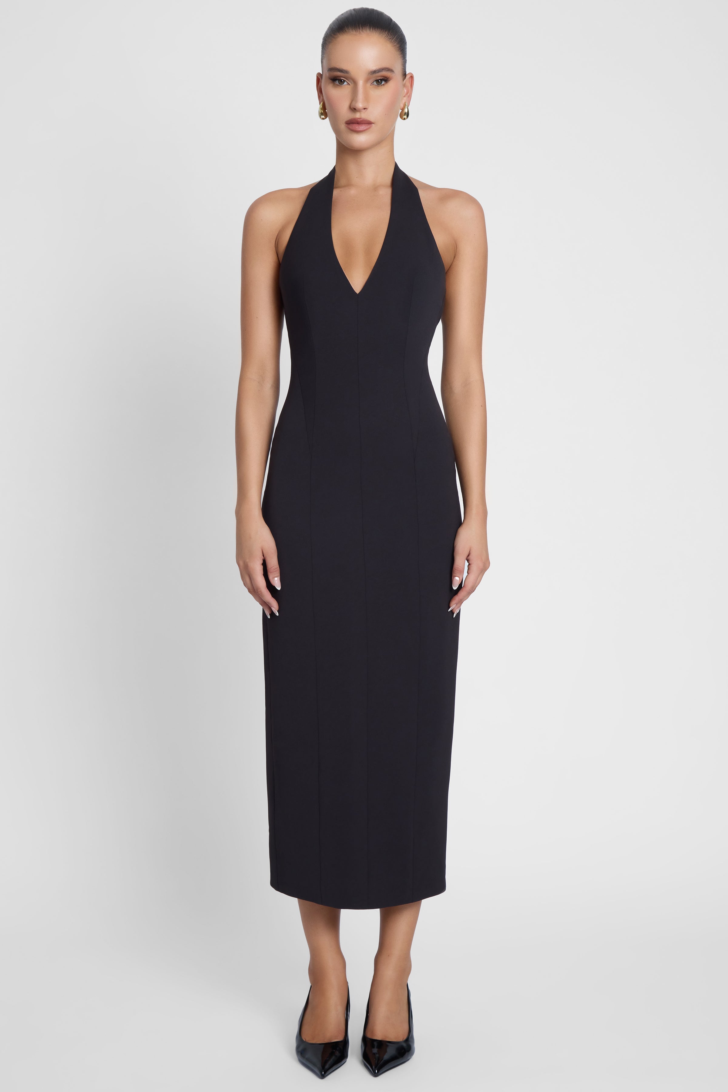 Heiress Black Halter Midi Dress ICYBOO