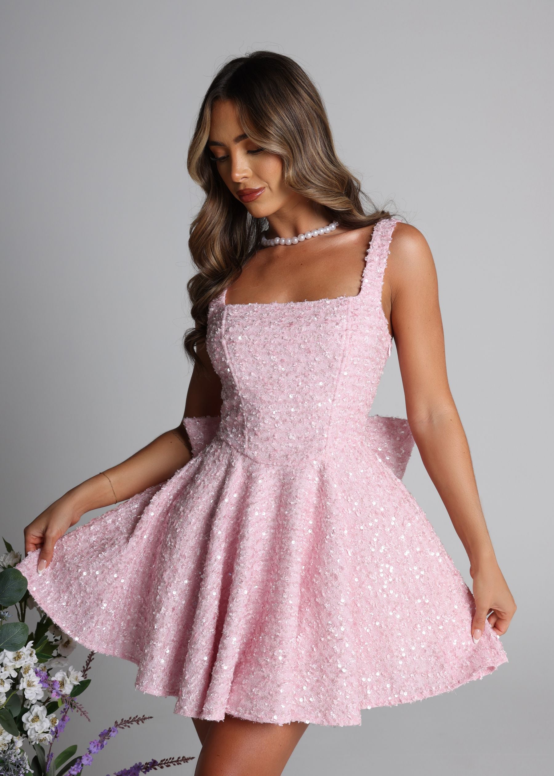 Love Letters Bow Mini Dress - Pink ICYBOO