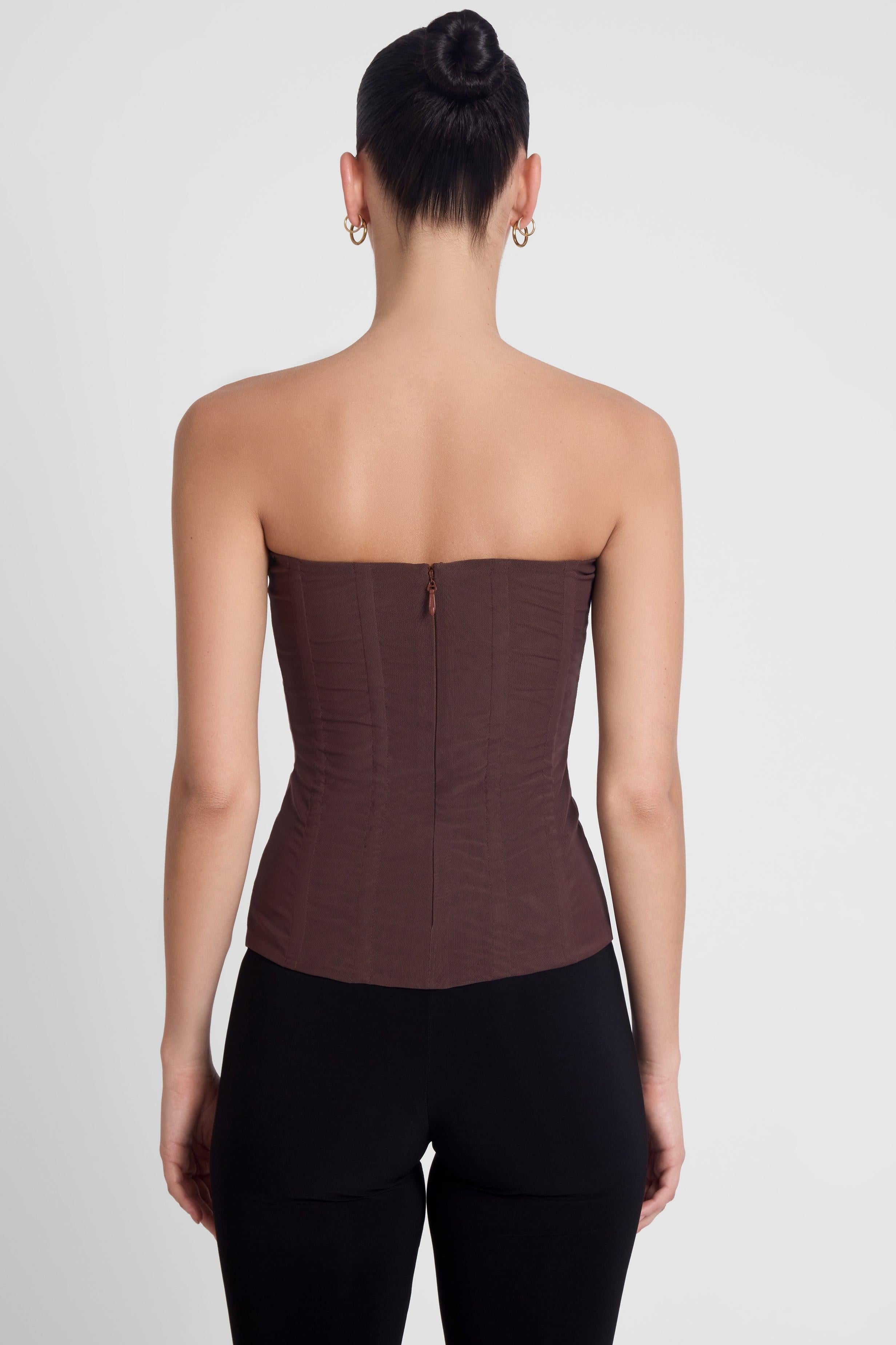 Chocolate Brown Muse Mesh Corset Top ICYBOO
