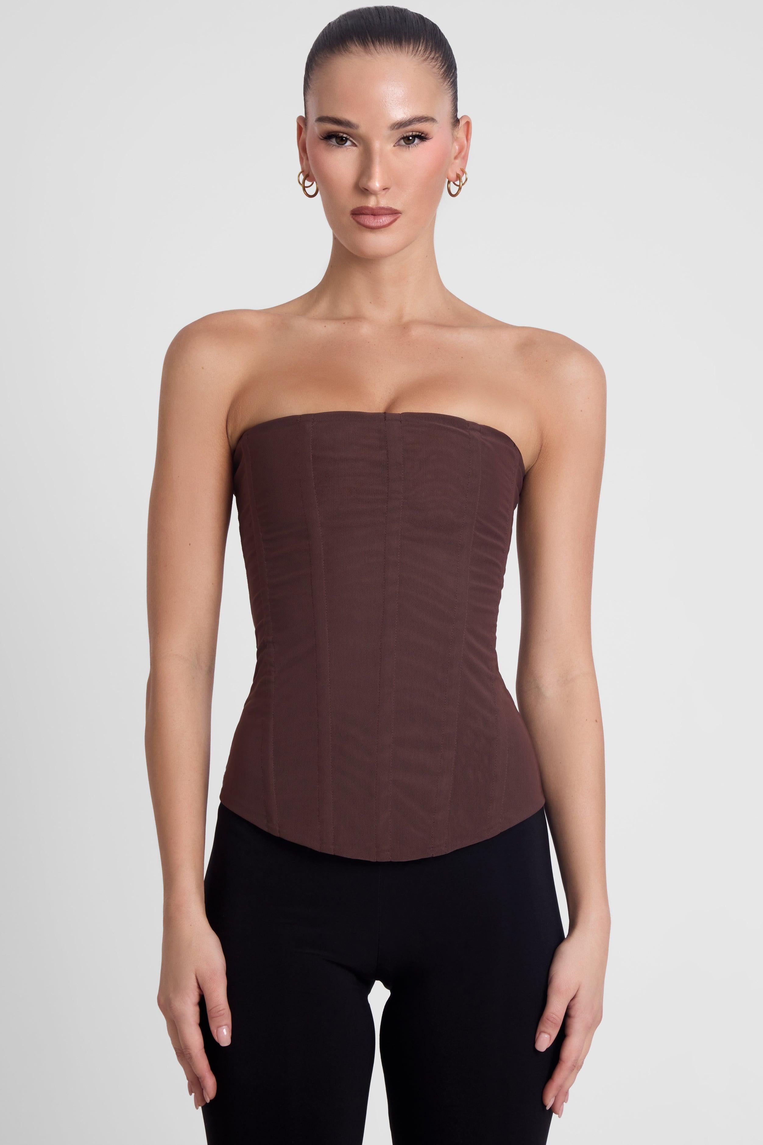 Chocolate Brown Muse Mesh Corset Top ICYBOO