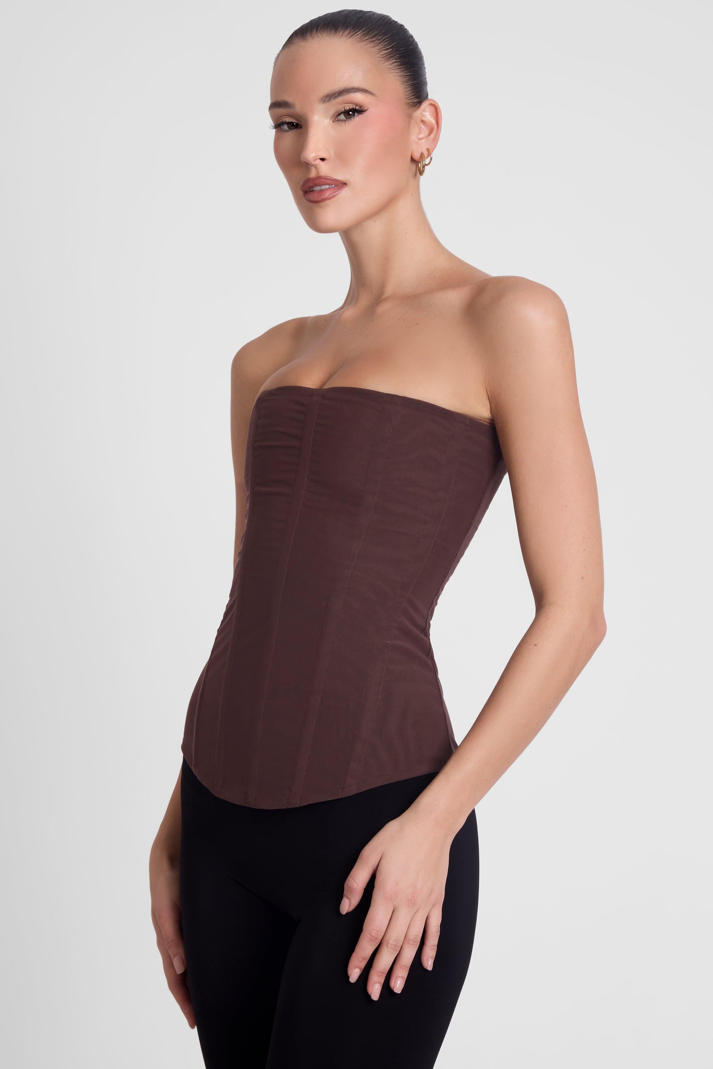 Chocolate Brown Muse Mesh Corset Top ICYBOO