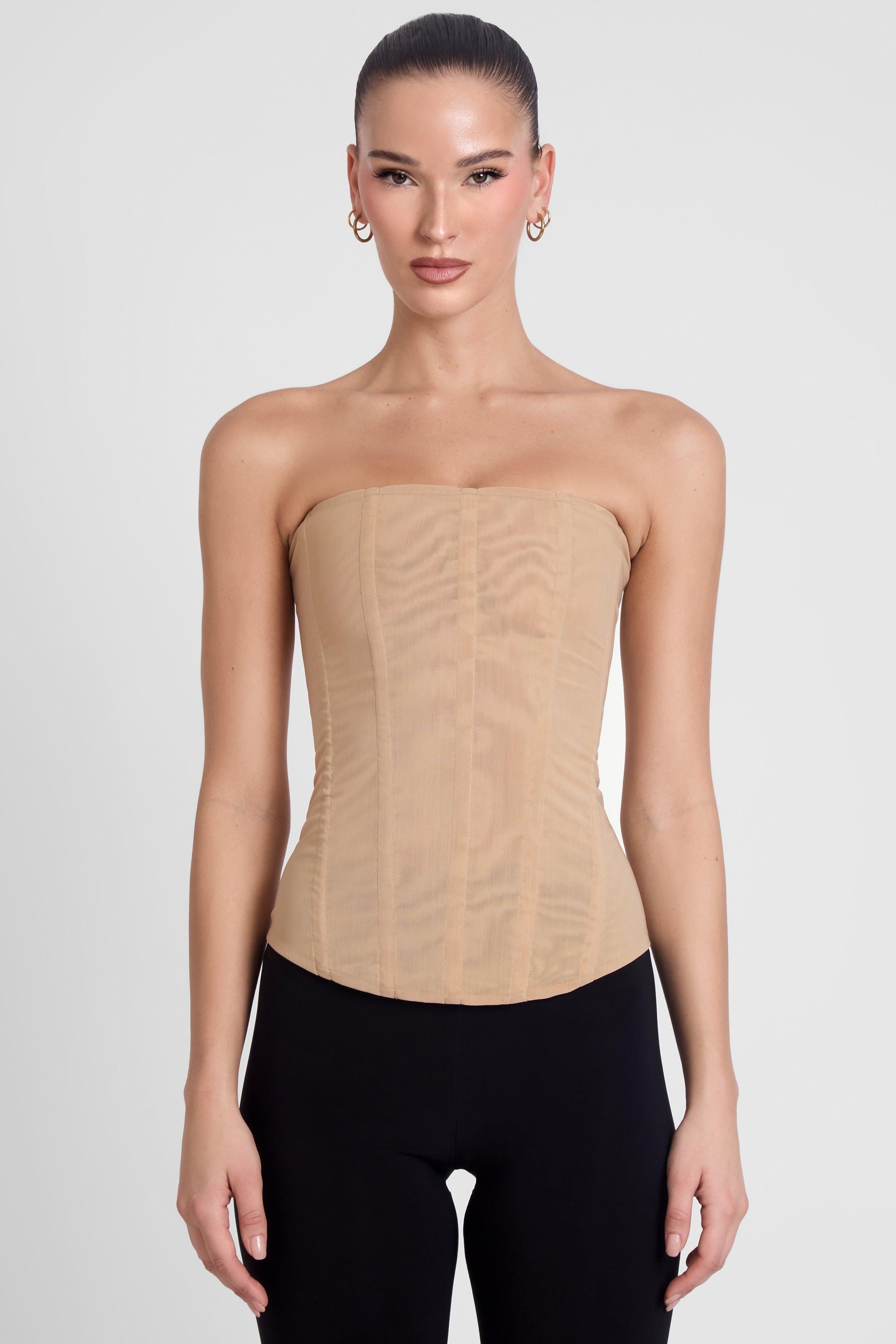 Tan Muse Mesh Corset Top ICYBOO
