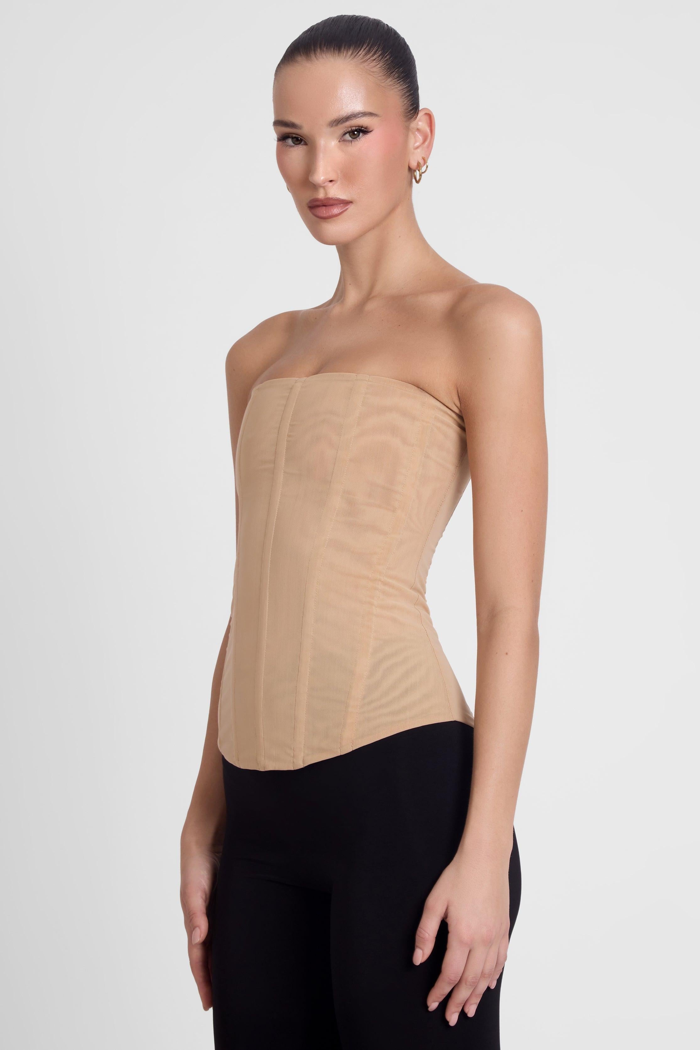 Tan Muse Mesh Corset Top ICYBOO