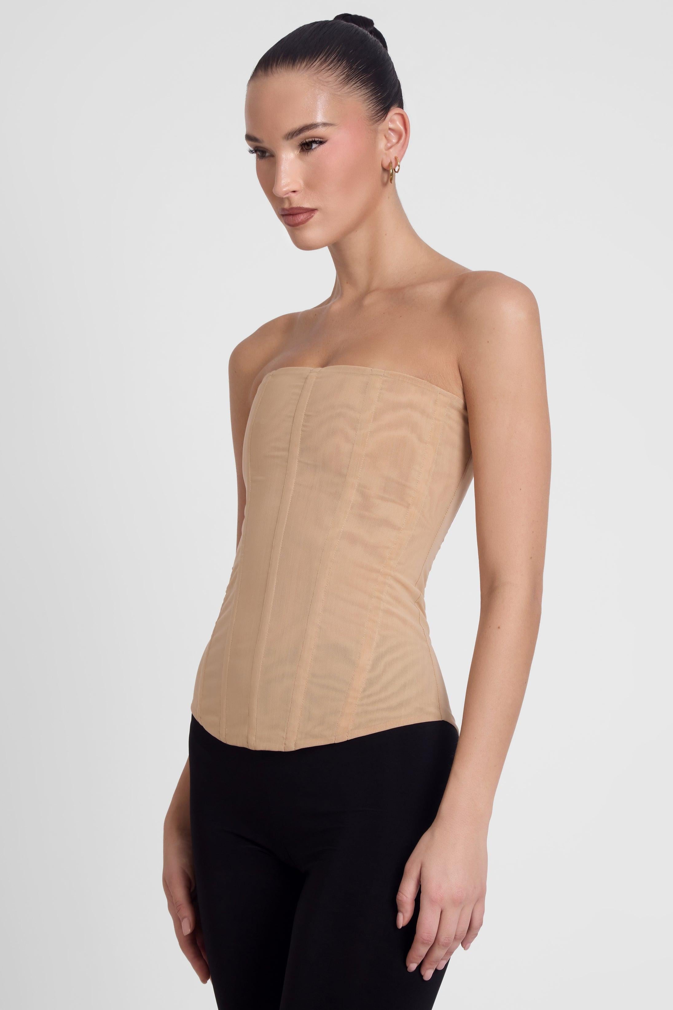 Tan Muse Mesh Corset Top ICYBOO