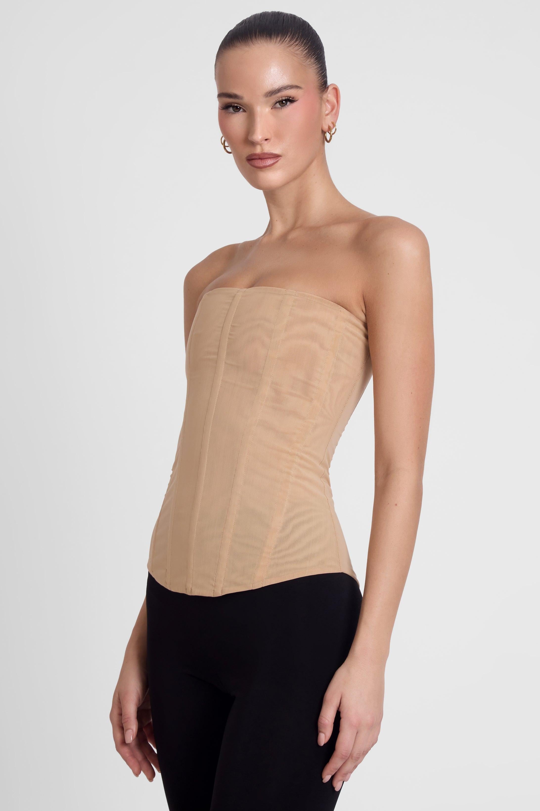 Tan Muse Mesh Corset Top ICYBOO