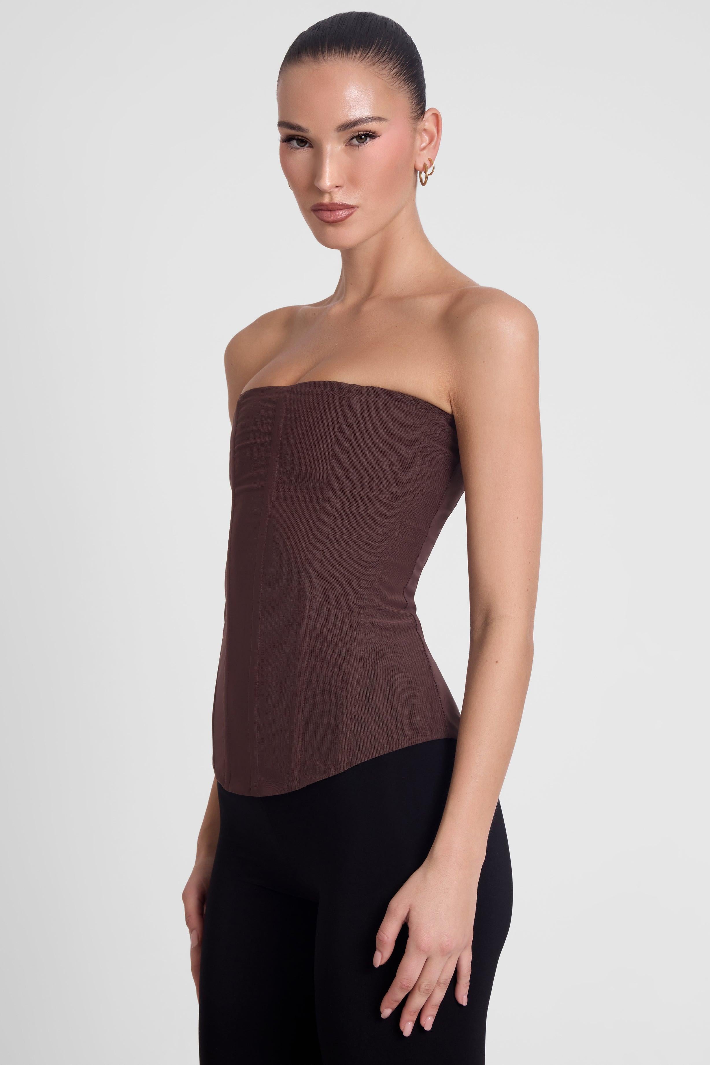 Chocolate Brown Muse Mesh Corset Top ICYBOO