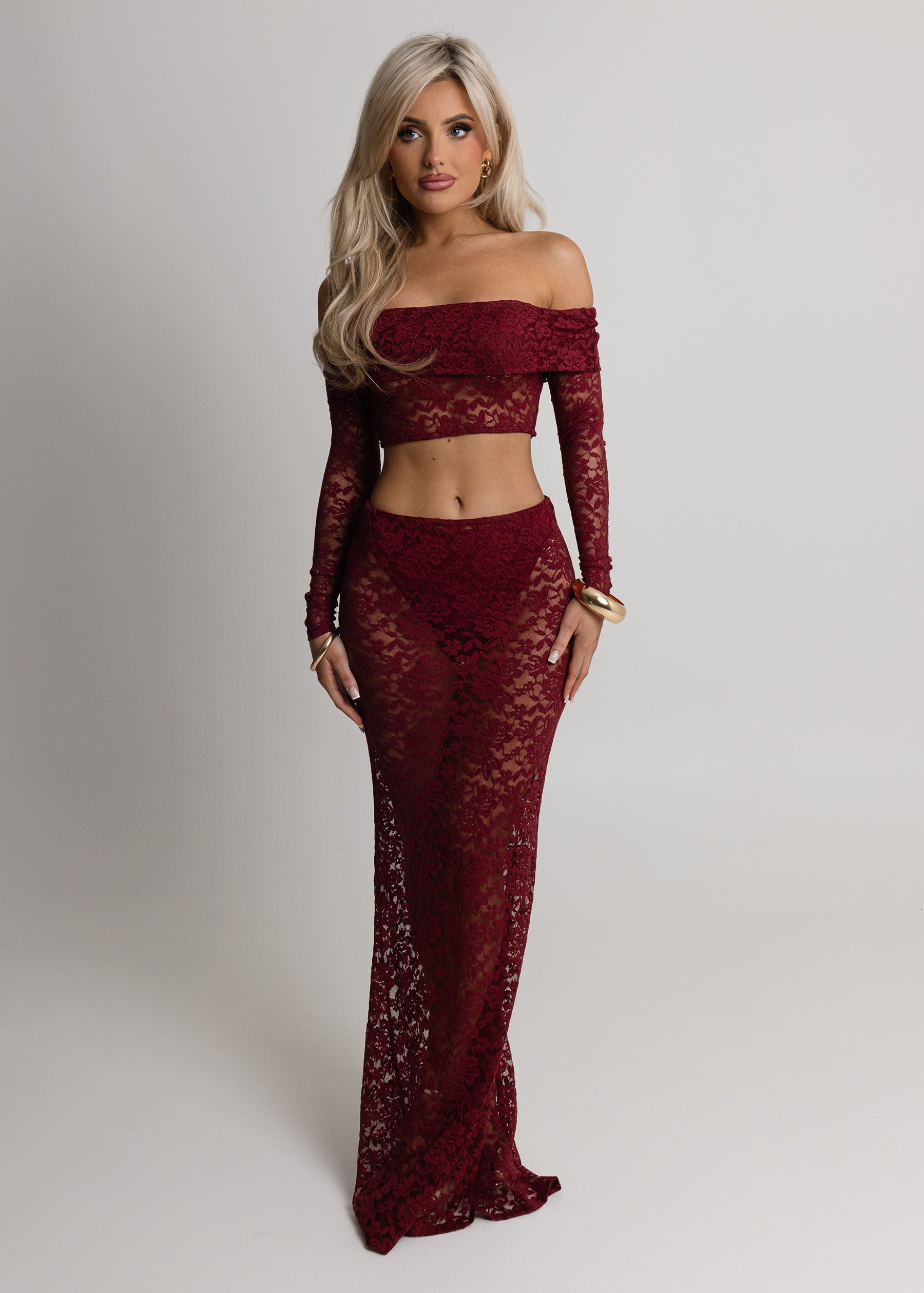Opulent Dreams Lace Two Piece - Burgundy ICYBOO
