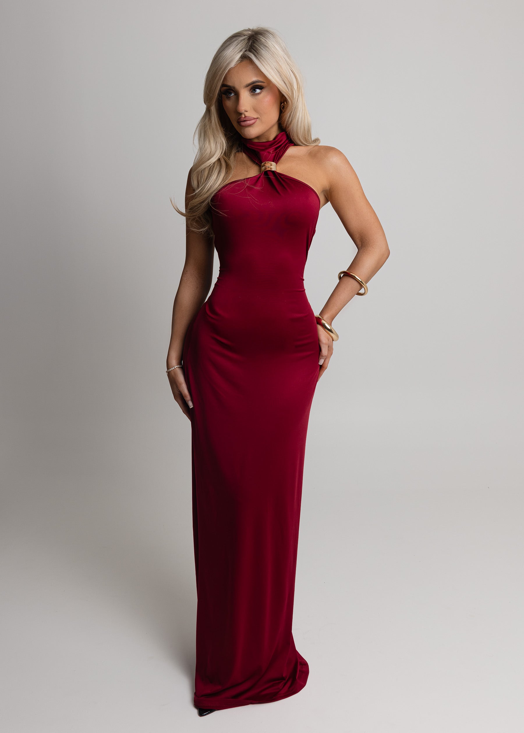 Romance Me Halterneck Maxi - Wine ICYBOO