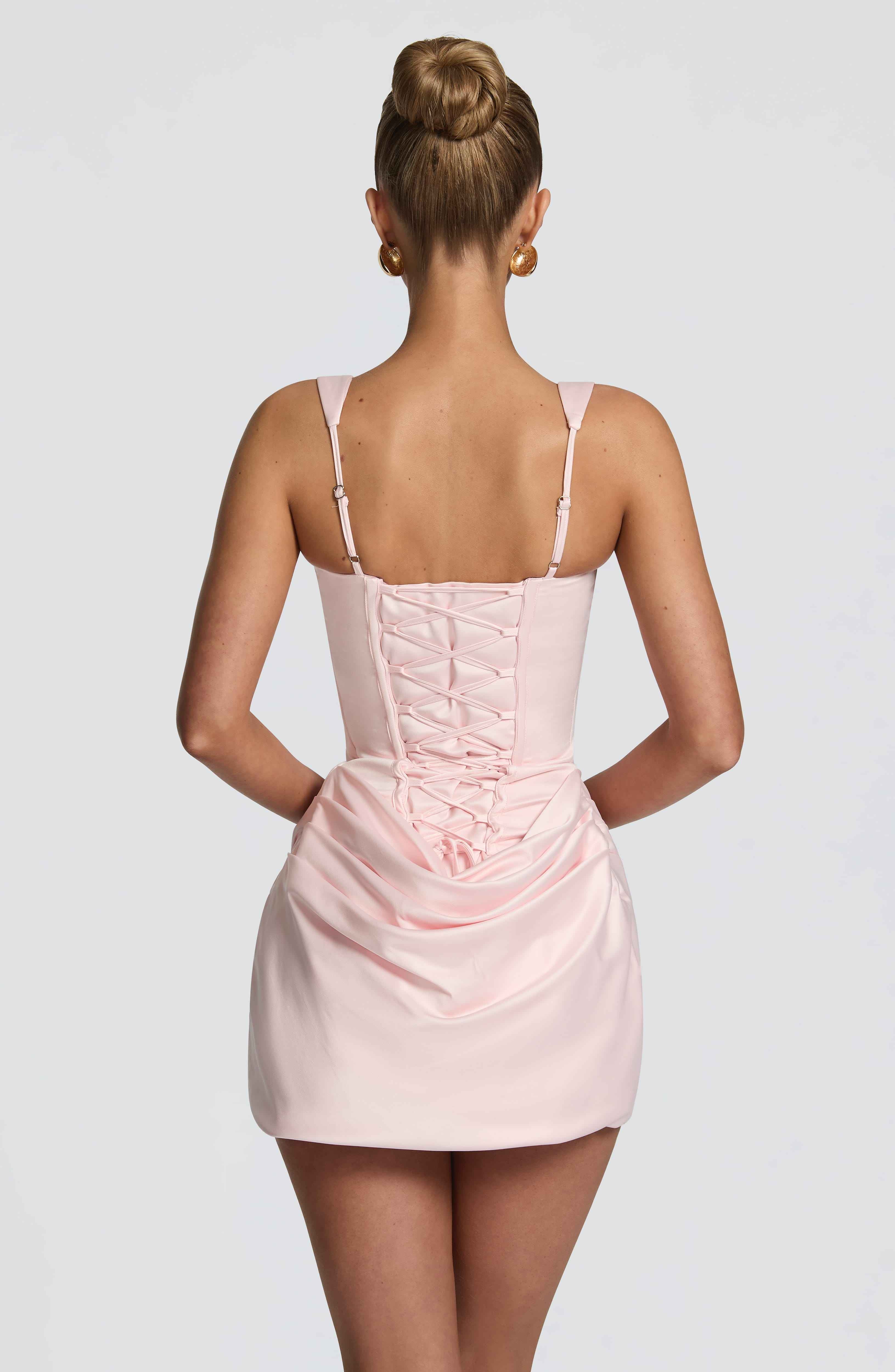 Imogen Satin Pleated Mini Party Dress - Blush