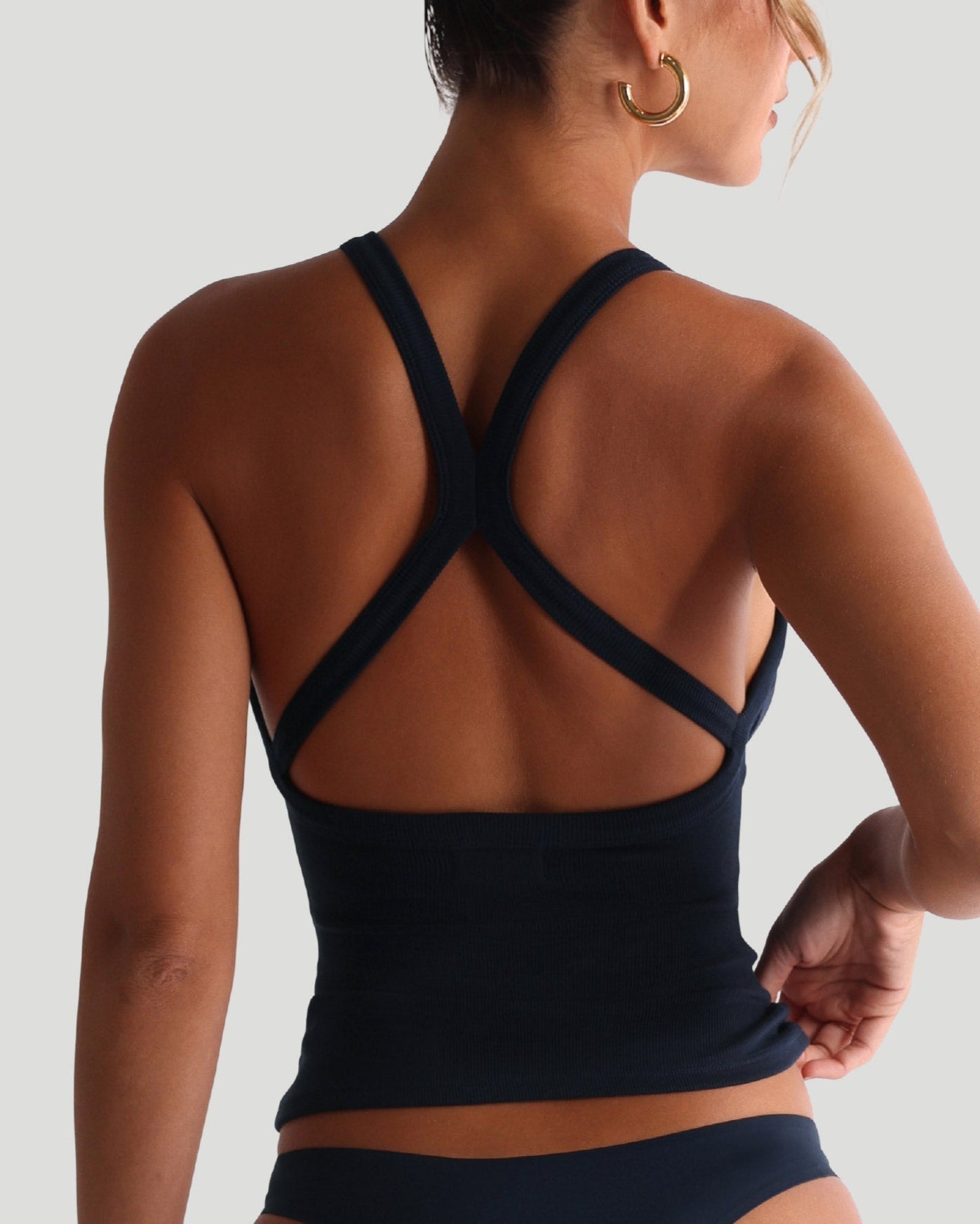 Miroslava Ribbed Split Back Top in Navy ICYBOO