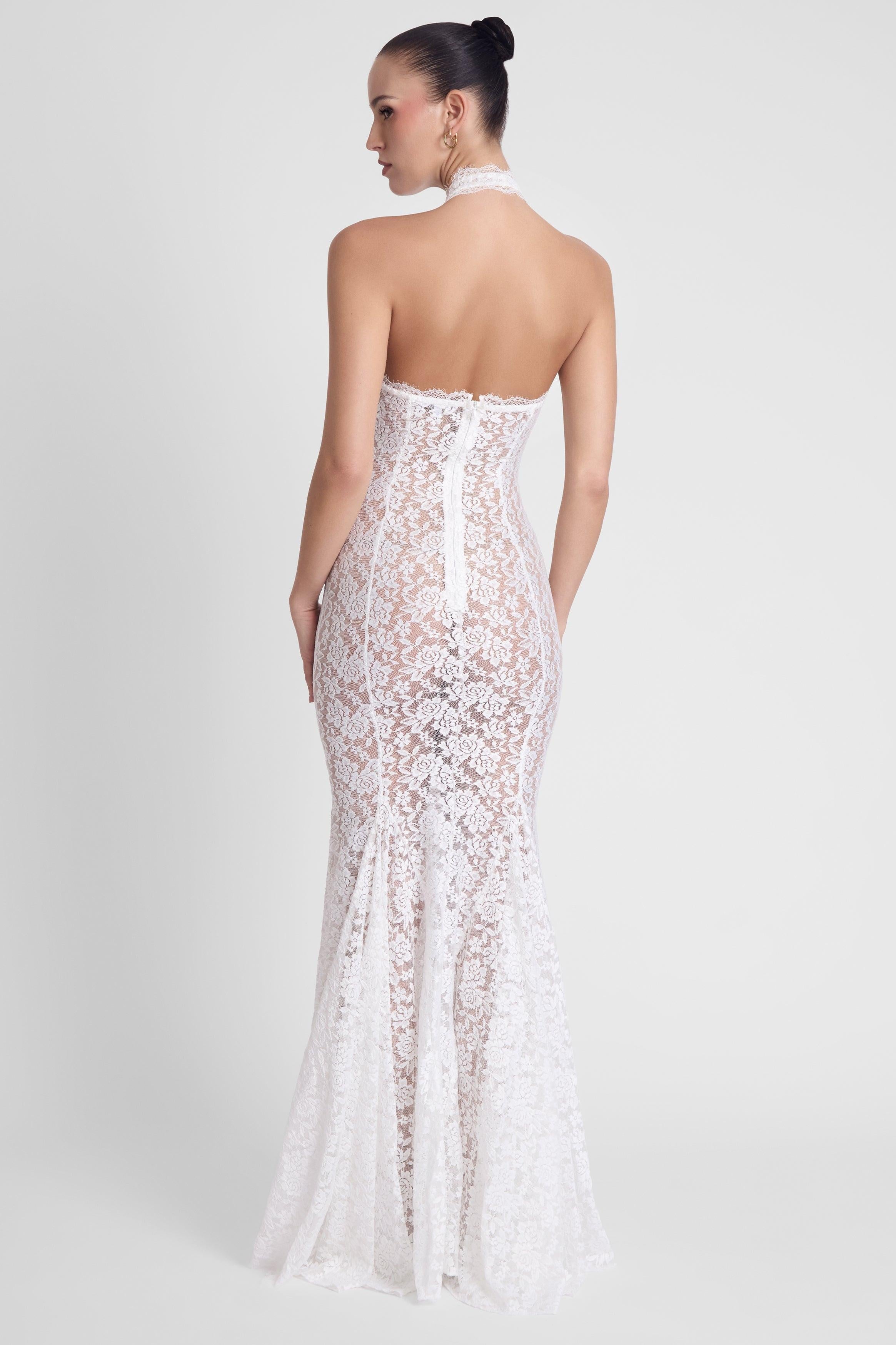 White Lace Bustier Maxi Dress by Saltair ICYBOO