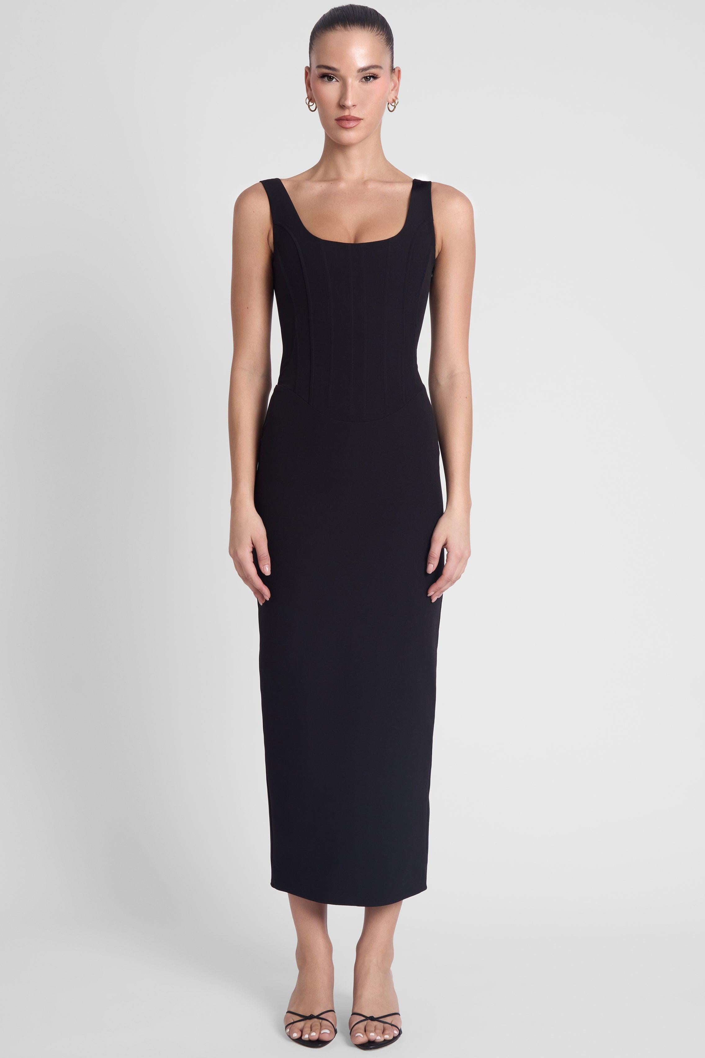 Black Sancia Corset Midi Dress ICYBOO