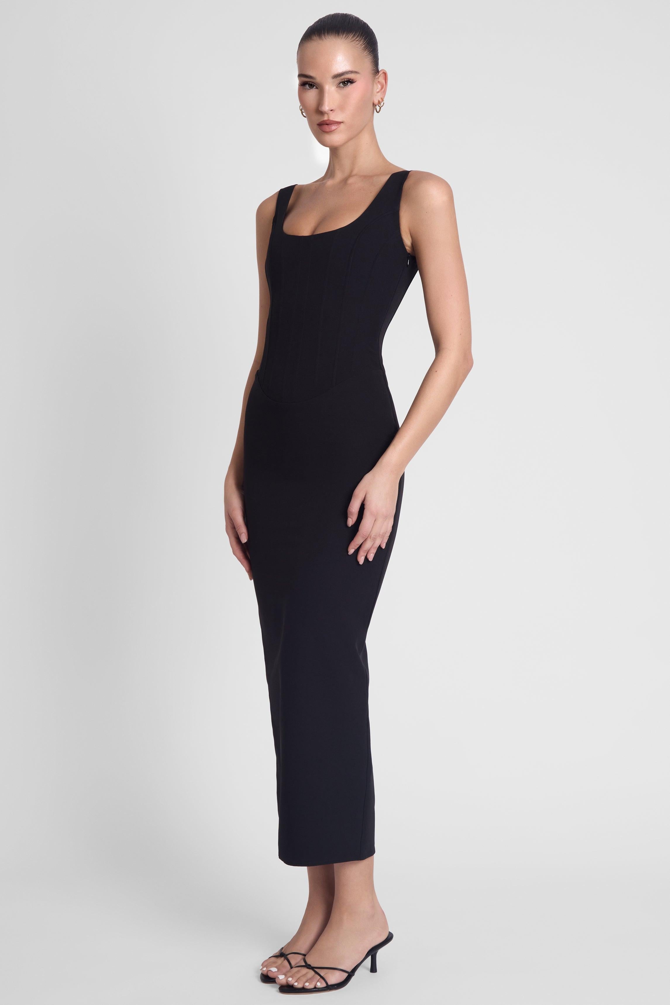 Black Sancia Corset Midi Dress ICYBOO