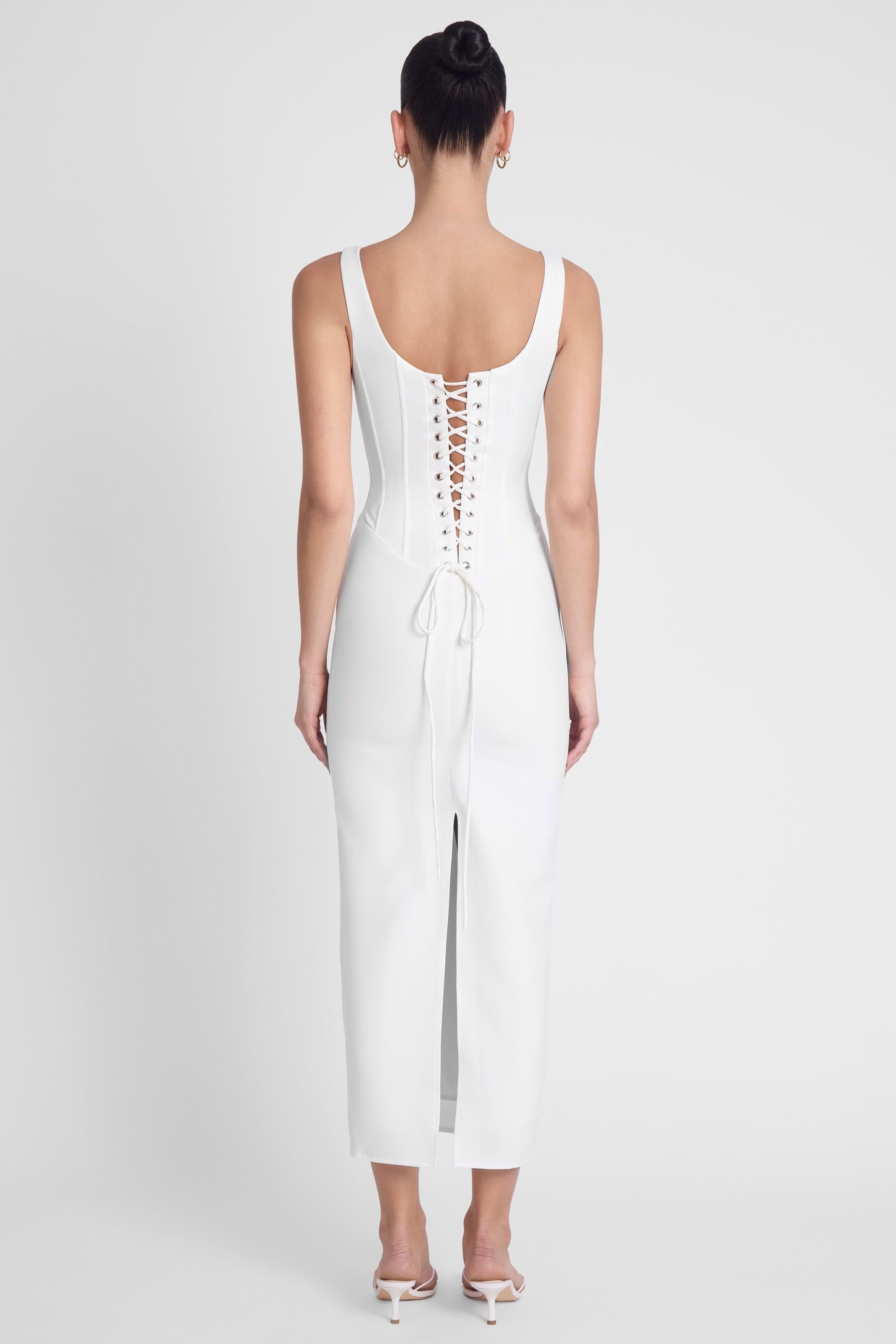 White Sancia Corset Midi Dress ICYBOO