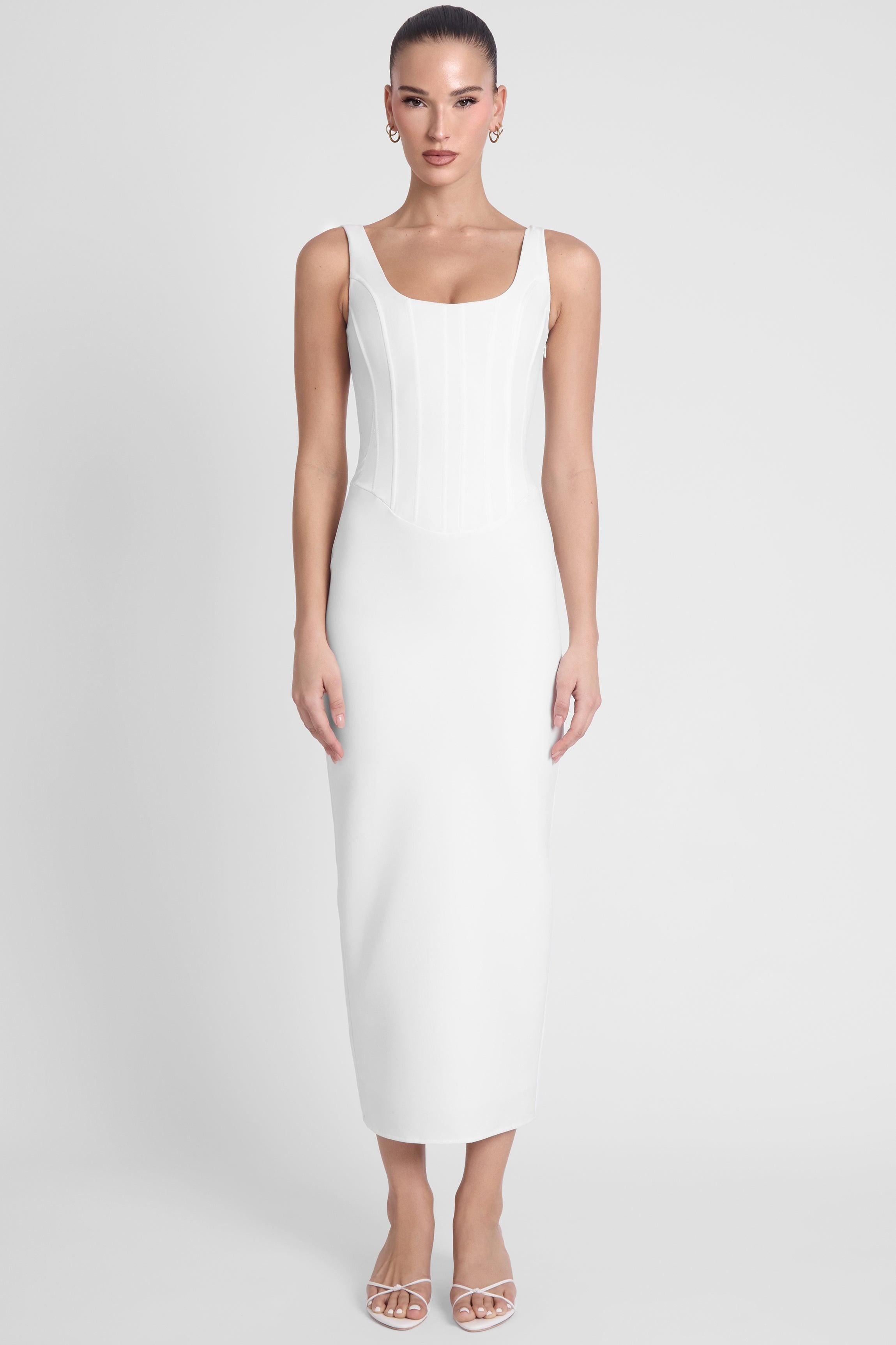 White Sancia Corset Midi Dress ICYBOO