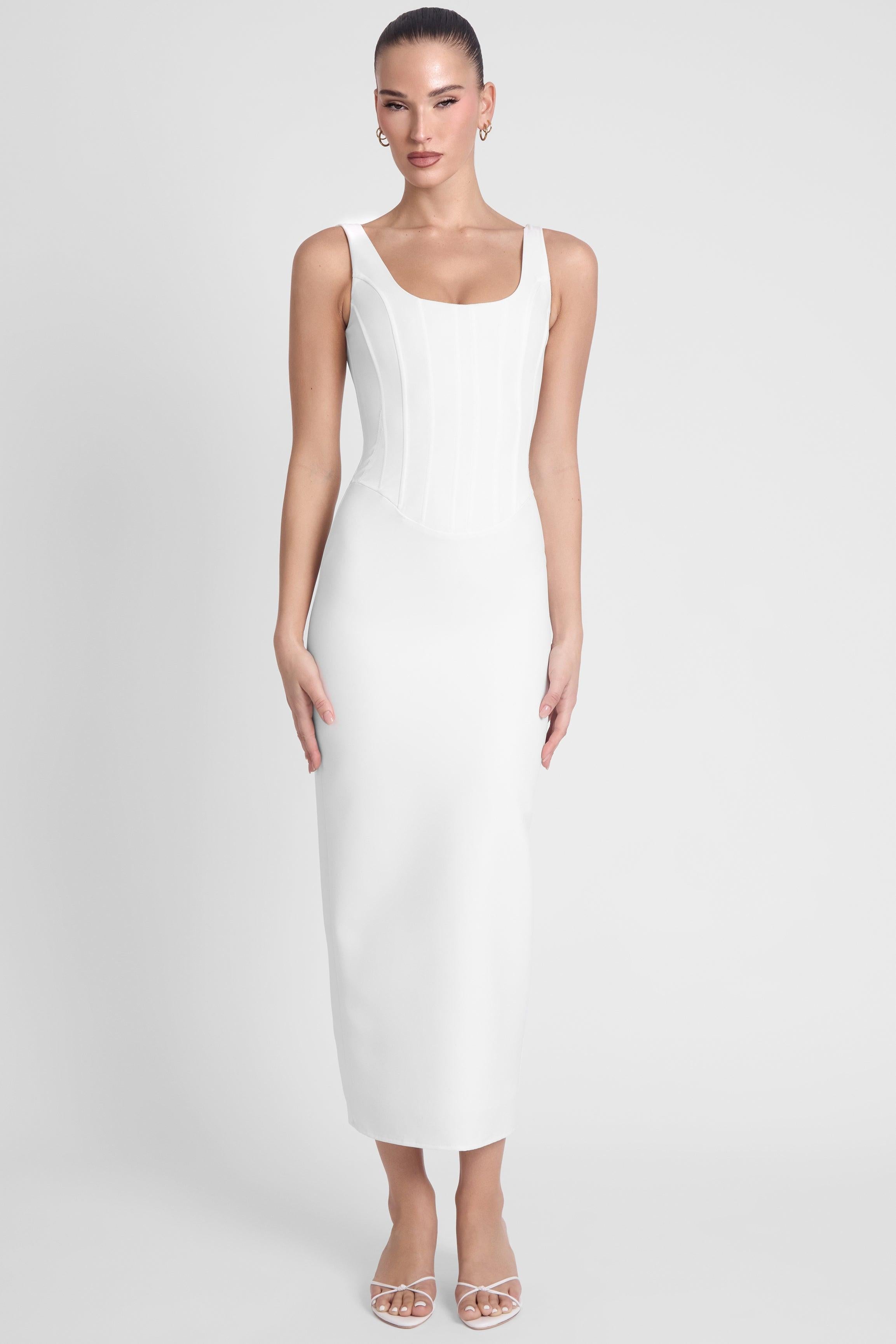 White Sancia Corset Midi Dress ICYBOO